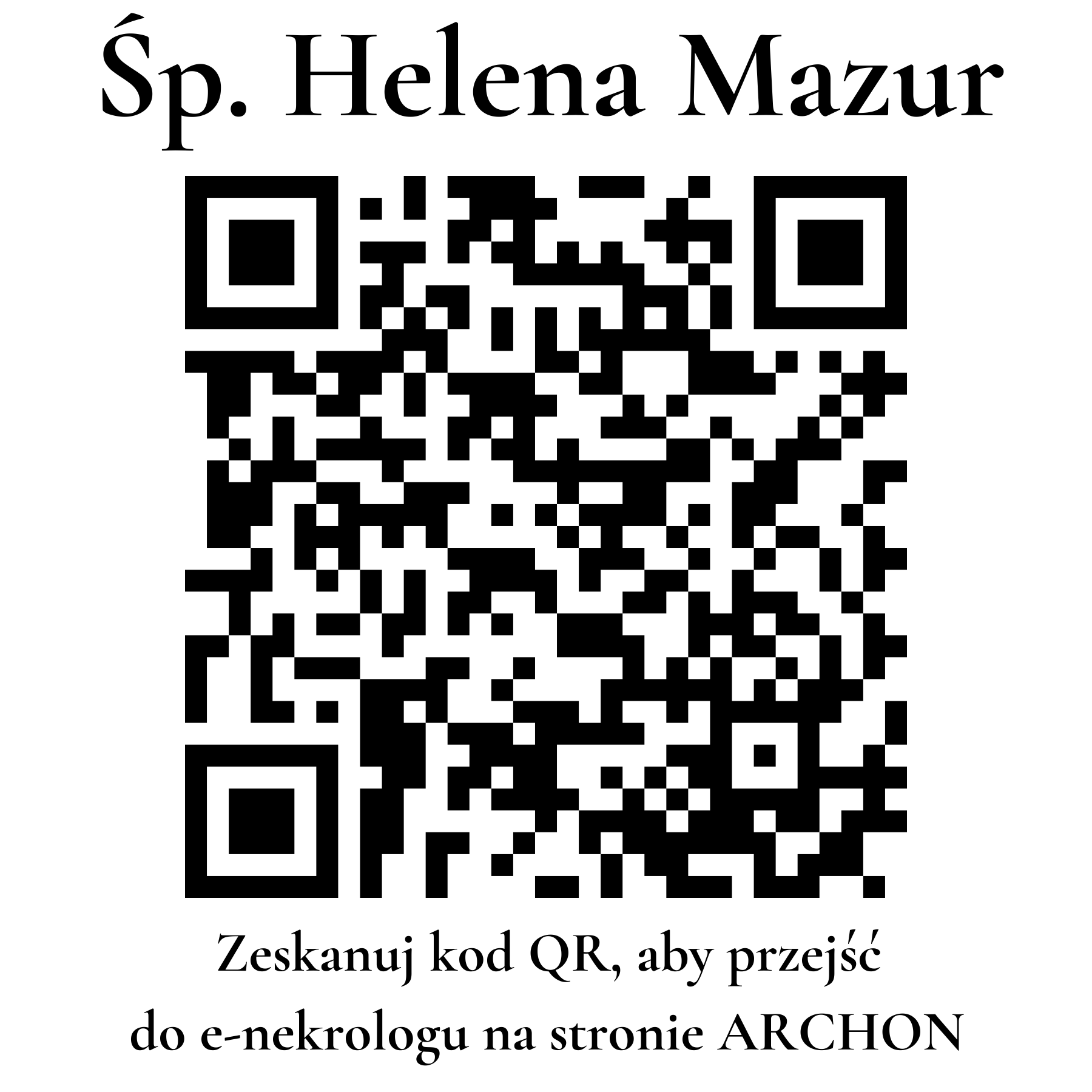 Kod QR do nekrologu Helena Mazur Kod QR do nekrologu Helena Mazur