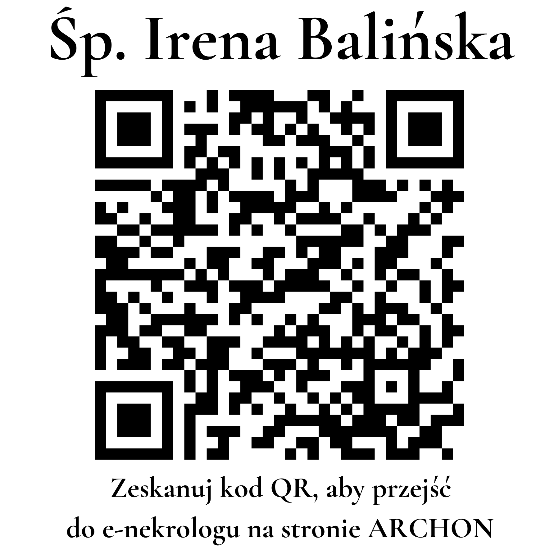 Kod QR do nekrologu Irena Balińska Kod QR do nekrologu Irena Balińska