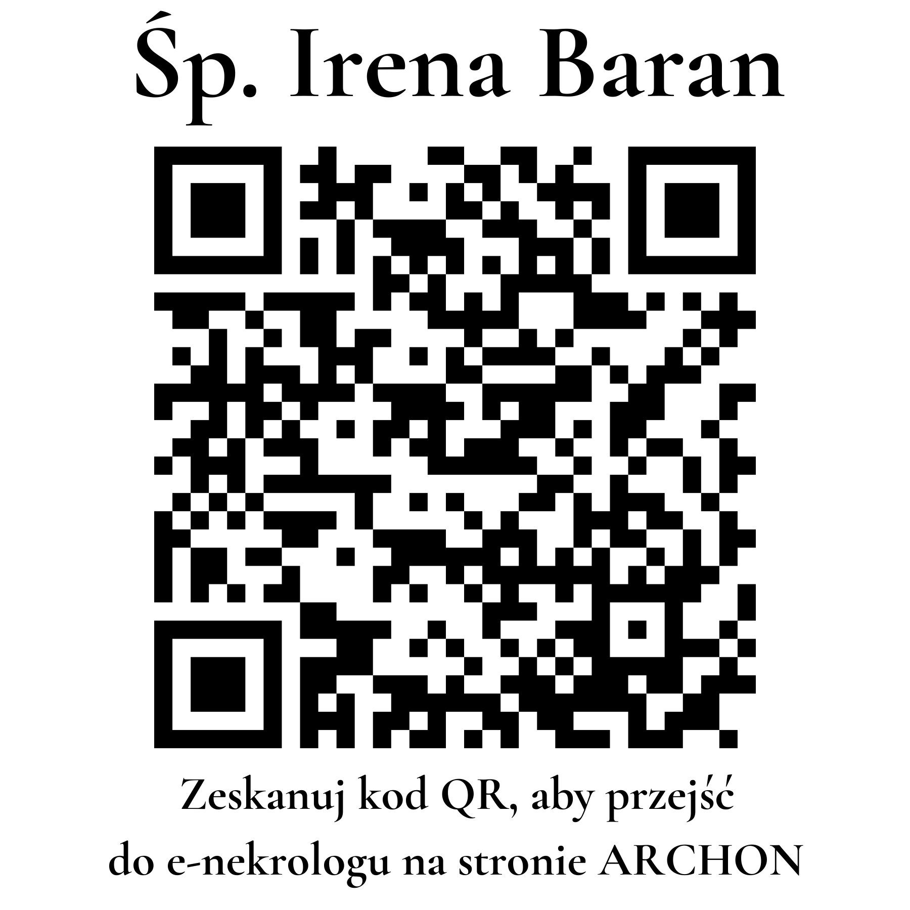 Kod QR do nekrologu Irena Baran Kod QR do nekrologu Irena Baran