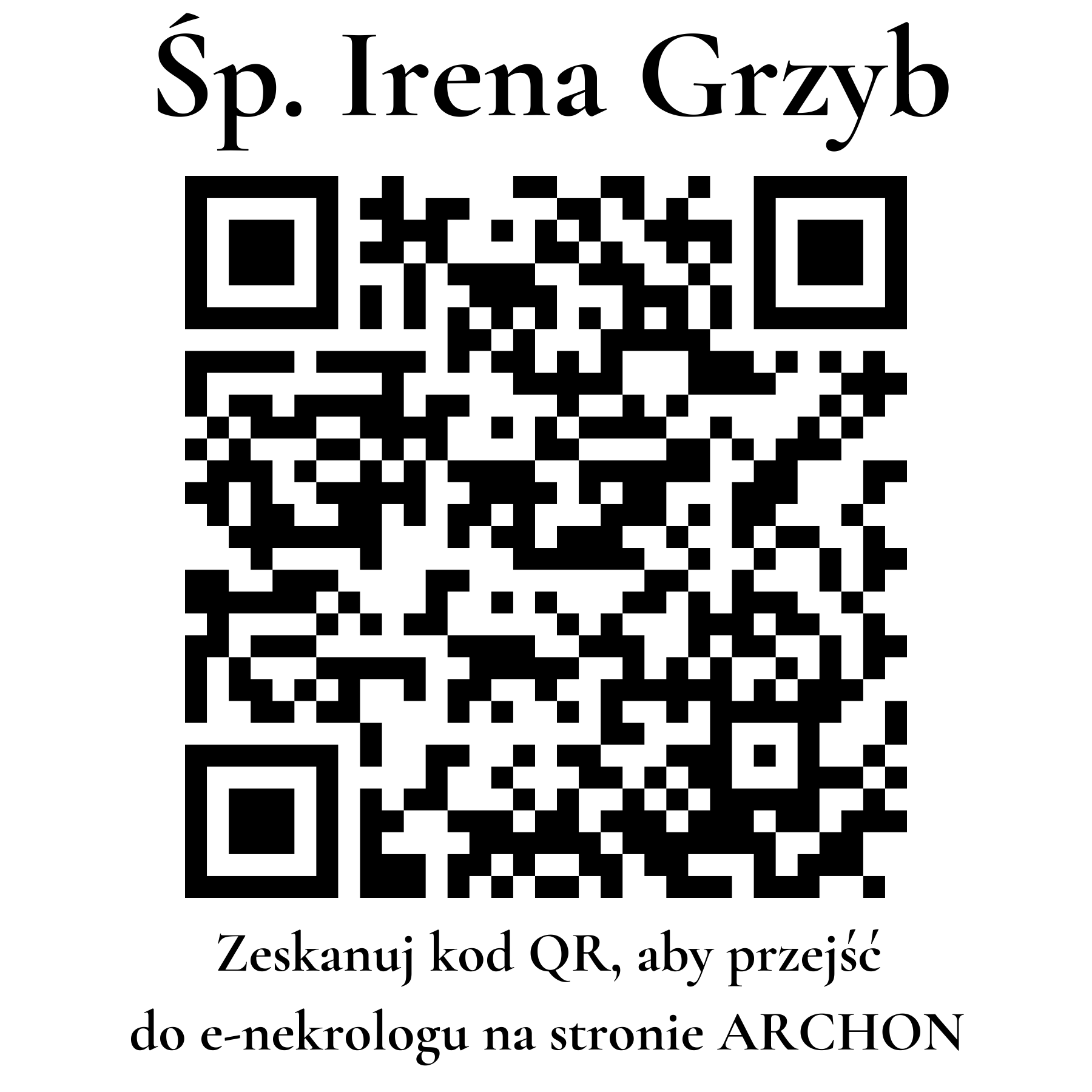 Kod QR do nekrologu Irena Grzyb Kod QR do nekrologu Irena Grzyb