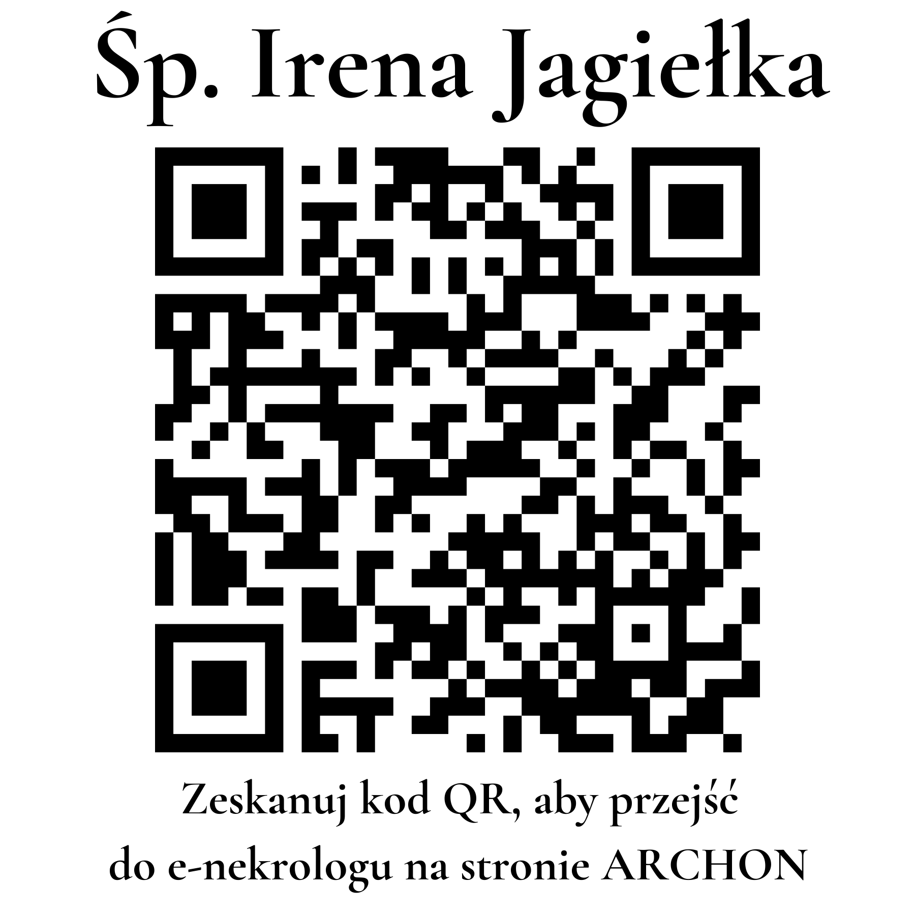 Kod QR do nekrologu Irena Jagiełka