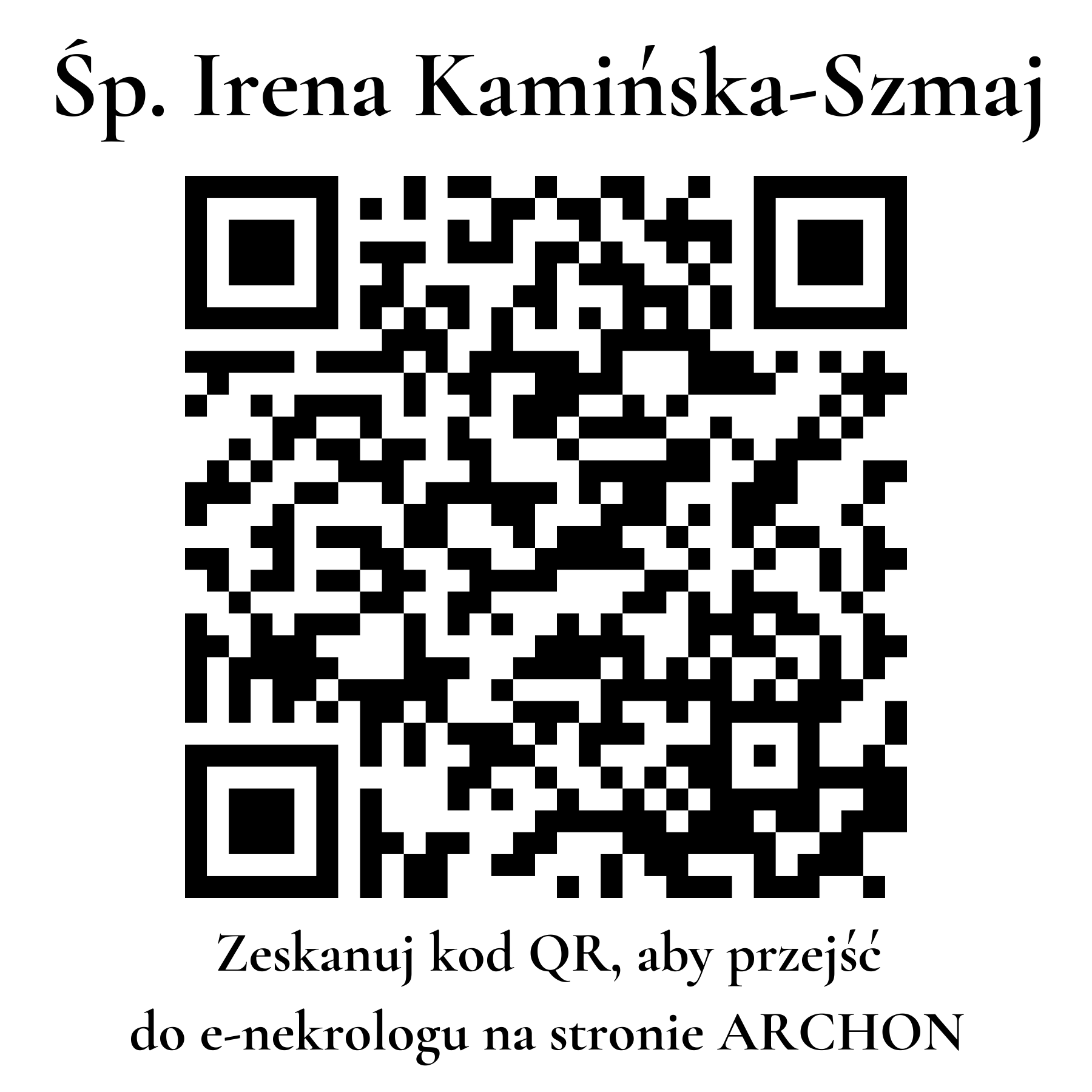 Kod QR do nekrologu Irena Kamińska-Szmaj Kod QR do nekrologu Irena Kamińska-Szmaj