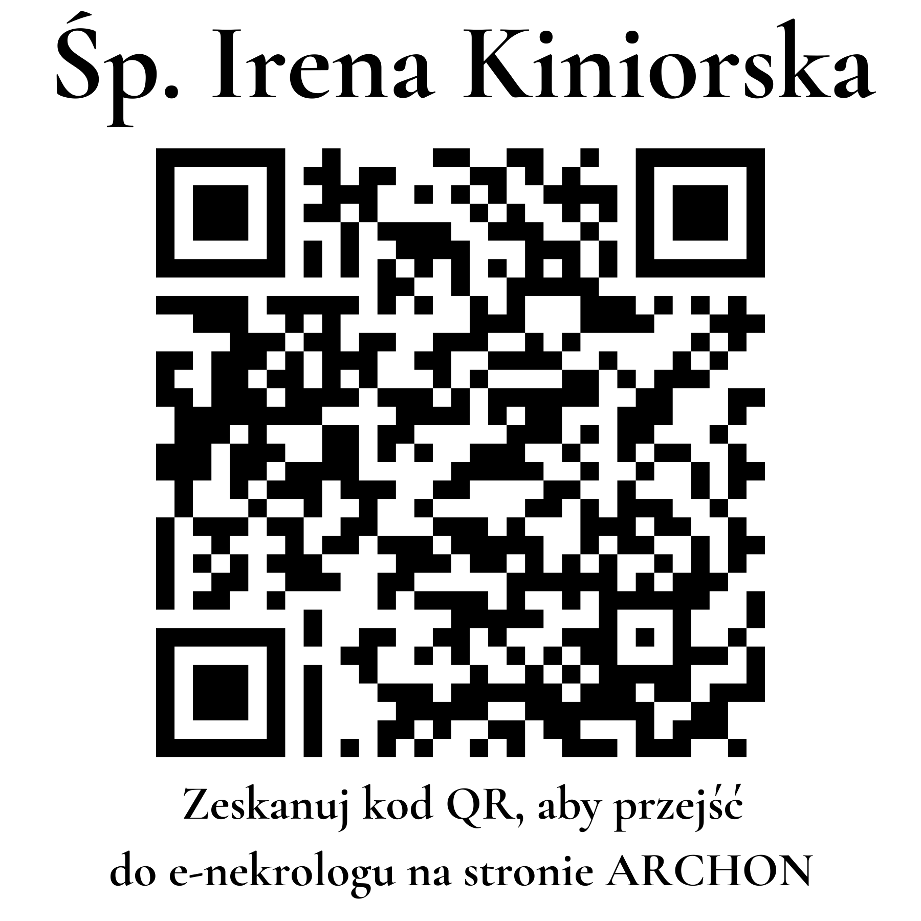 Kod QR do nekrologu Irena Kiniorska Kod QR do nekrologu Irena Kiniorska