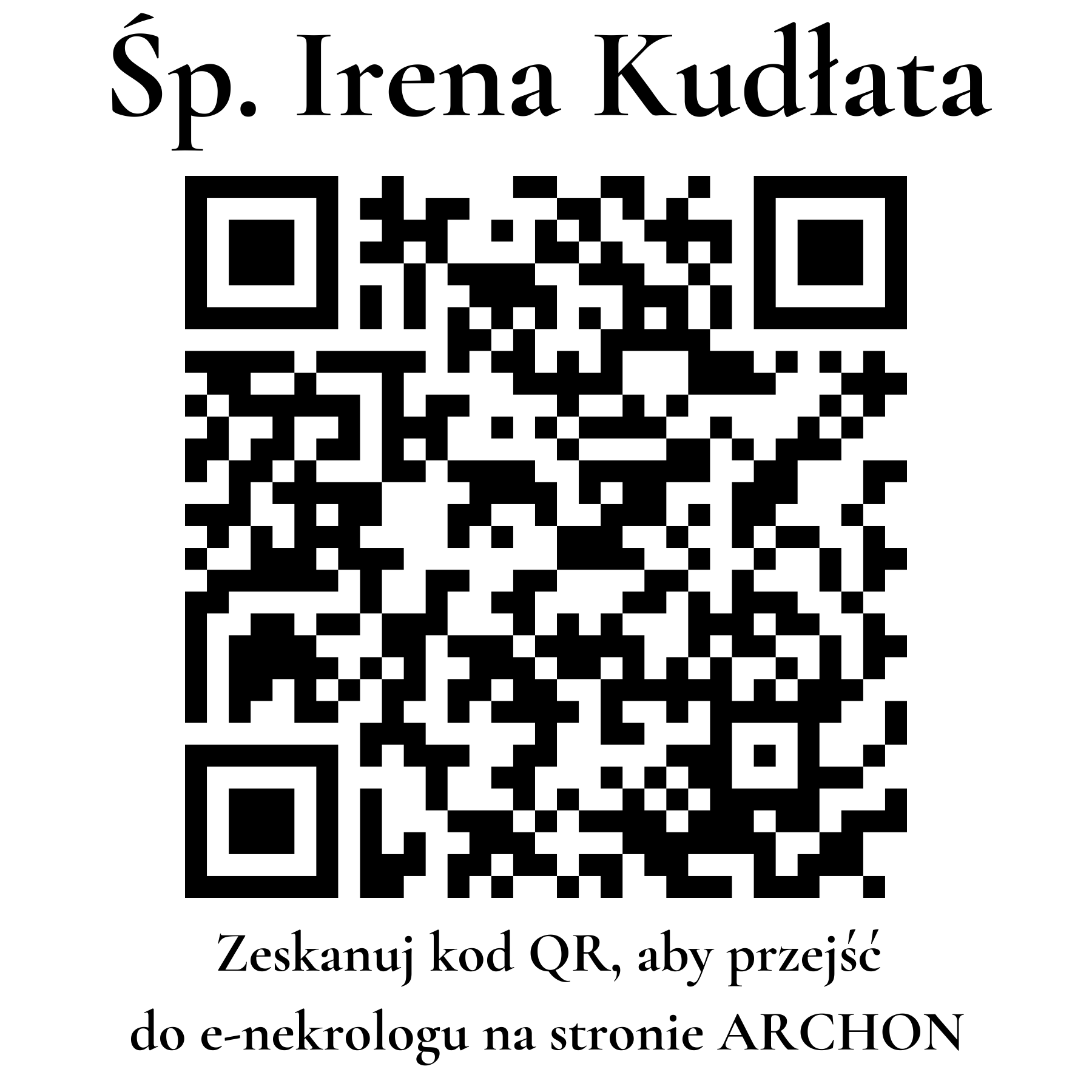 Kod QR do nekrologu Irena Kudłata Kod QR do nekrologu Irena Kudłata