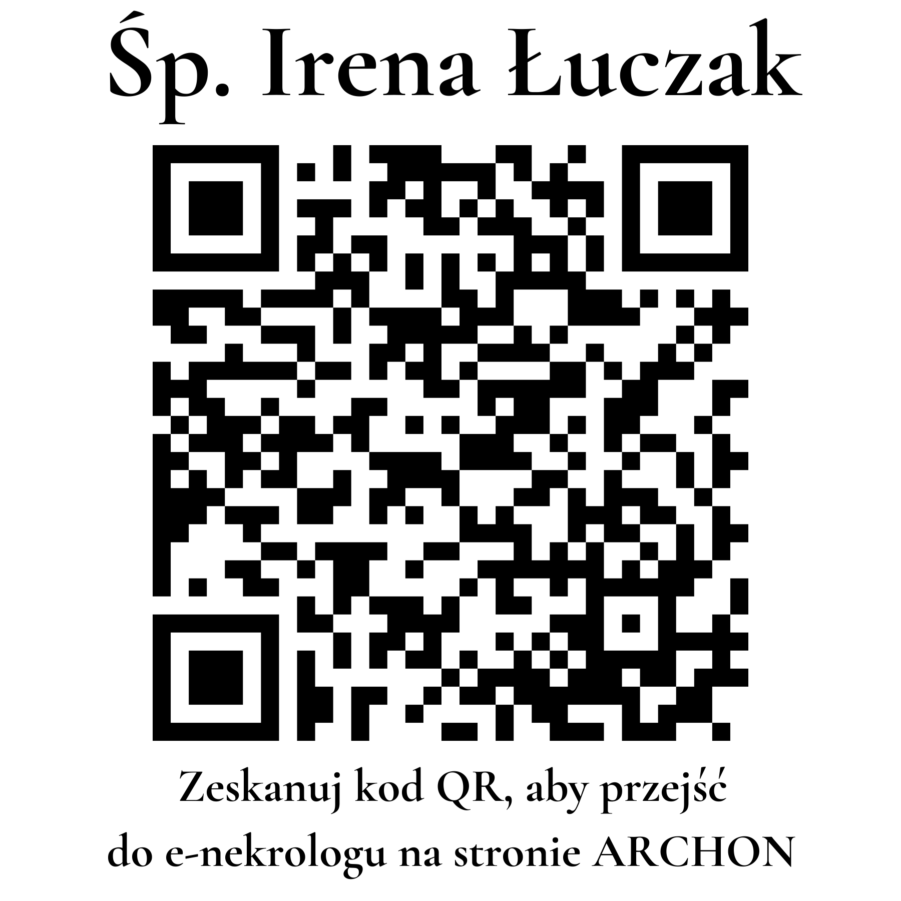 Kod QR do nekrologu Irena Łuczak Kod QR do nekrologu Irena Łuczak