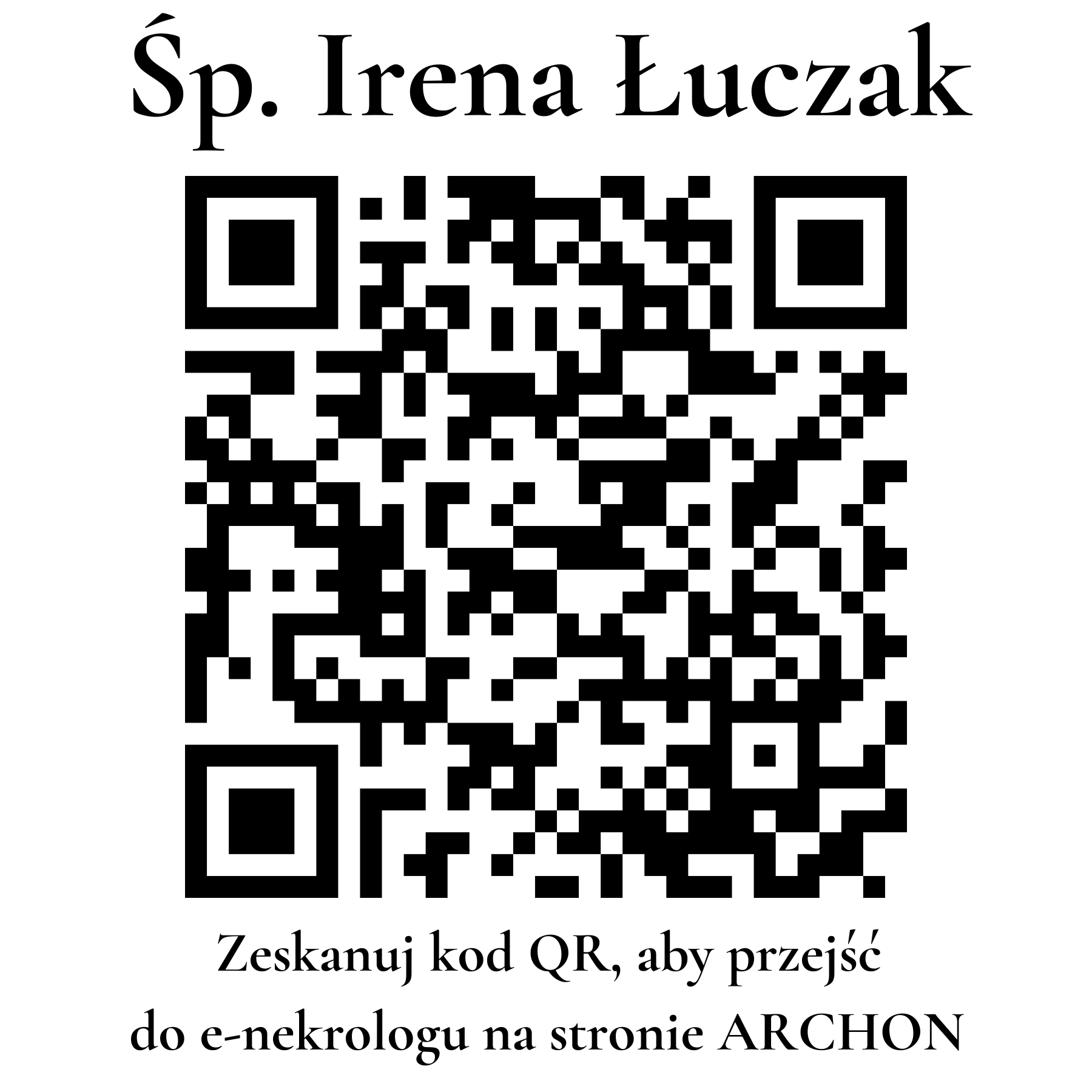 Kod QR do nekrologu Irena Łuczak Kod QR do nekrologu Irena Łuczak