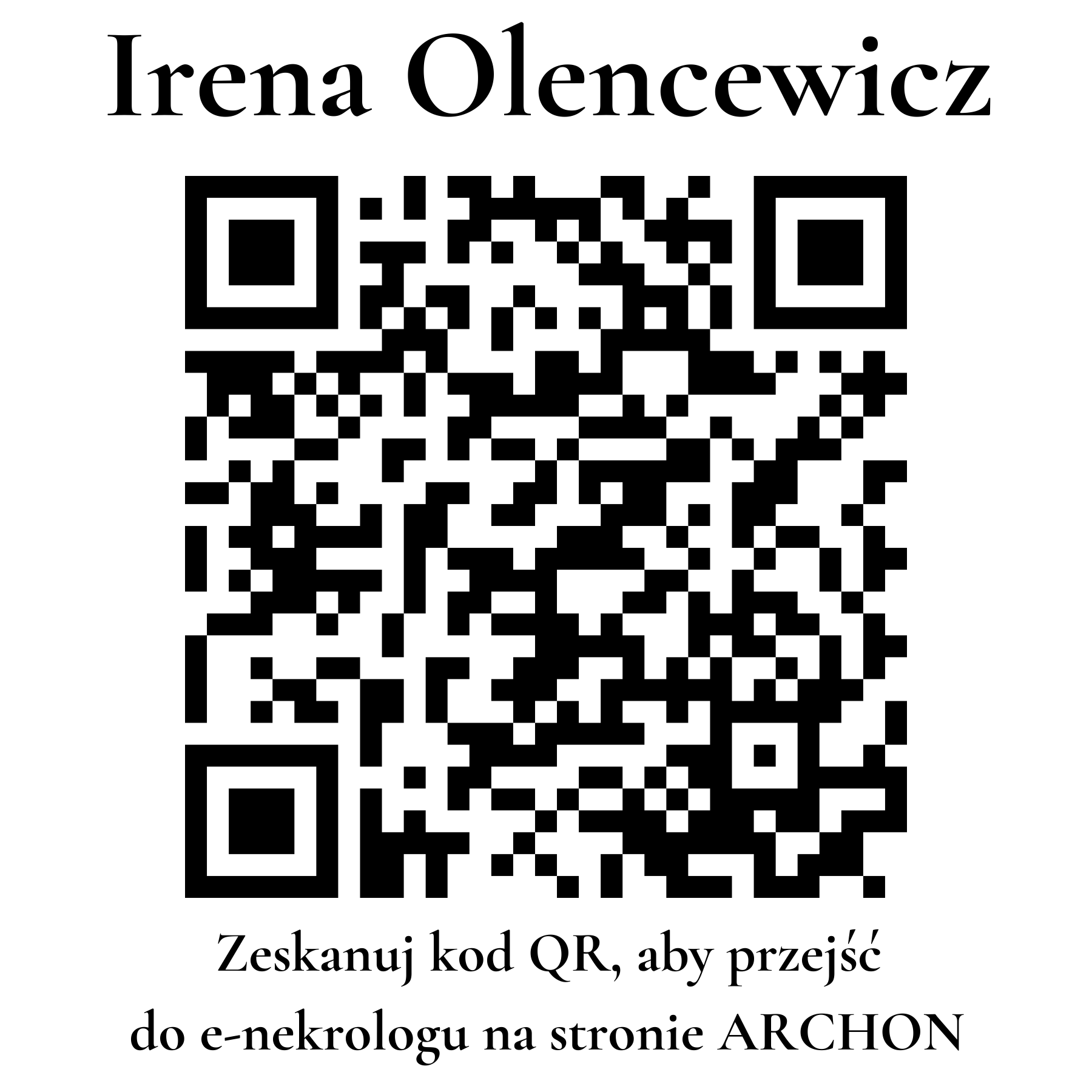 Kod QR do nekrologu Irena Olencewicz Kod QR do nekrologu Irena Olencewicz