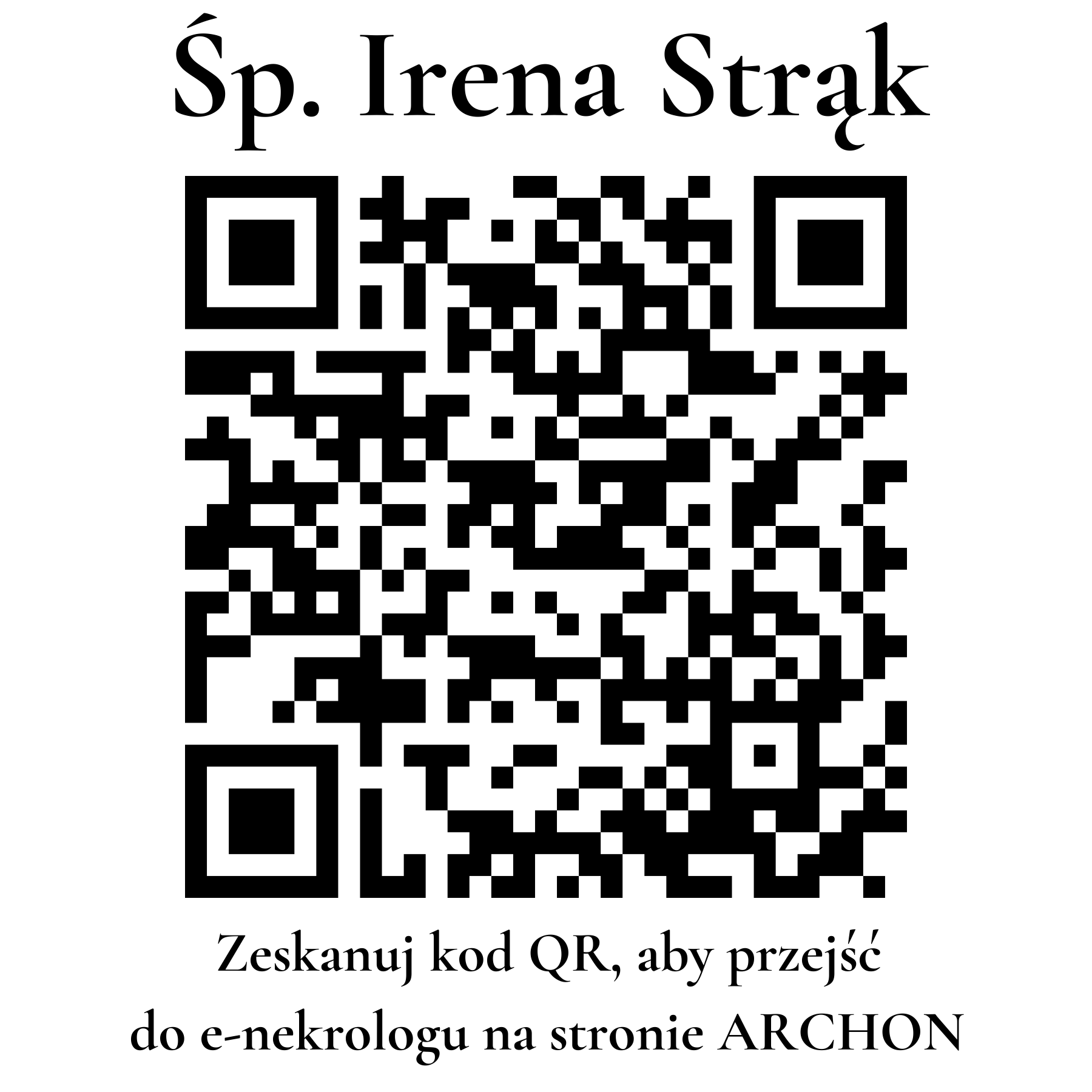 Kod QR do nekrologu Irena Strąk Kod QR do nekrologu Irena Strąk