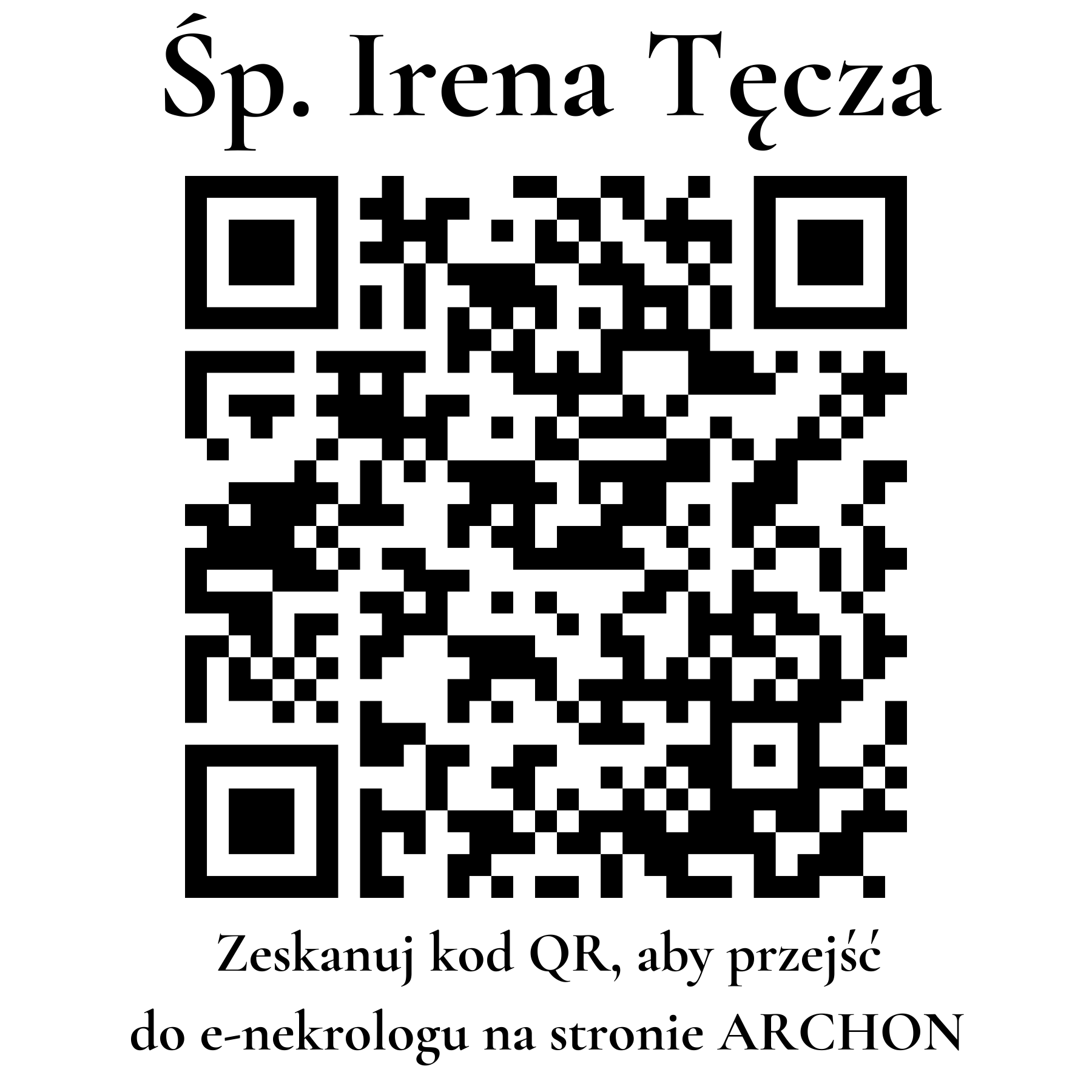 Kod QR do nekrologu Irena Tęcza Kod QR do nekrologu Irena Tęcza