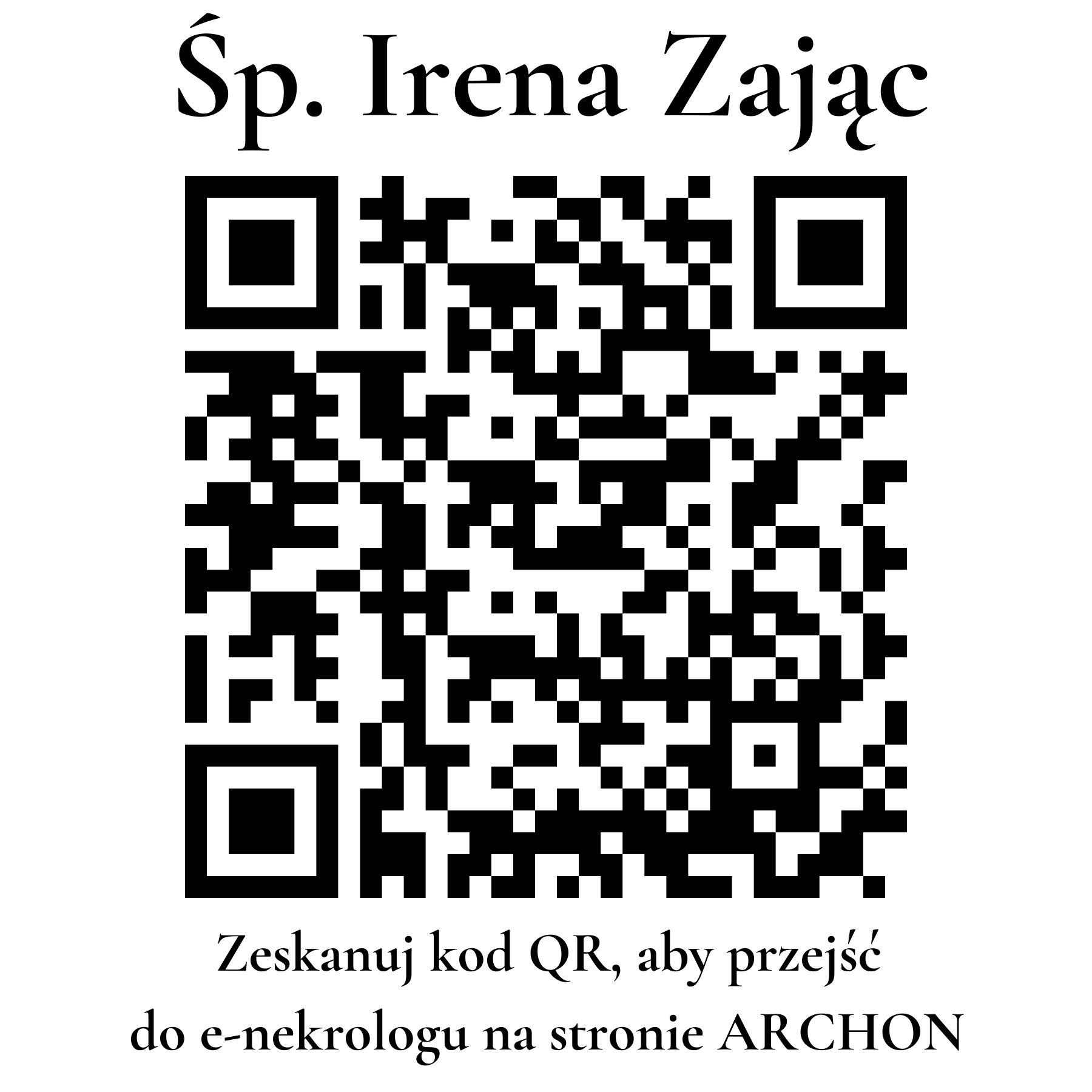 Kod QR do nekrologu Irena Zając Kod QR do nekrologu Irena Zając