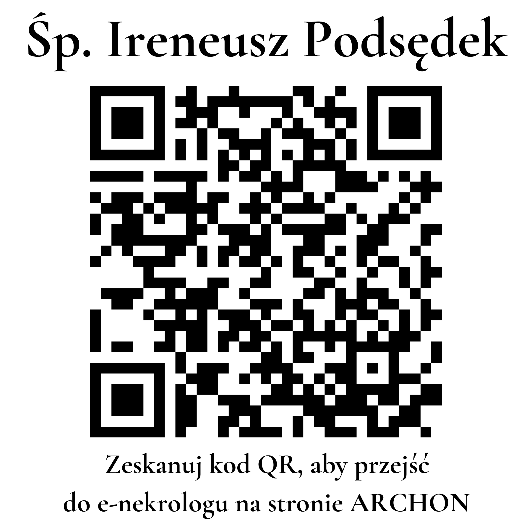 Kod QR do nekrologu Ireneusz Podsędek Kod QR do nekrologu Ireneusz Podsędek