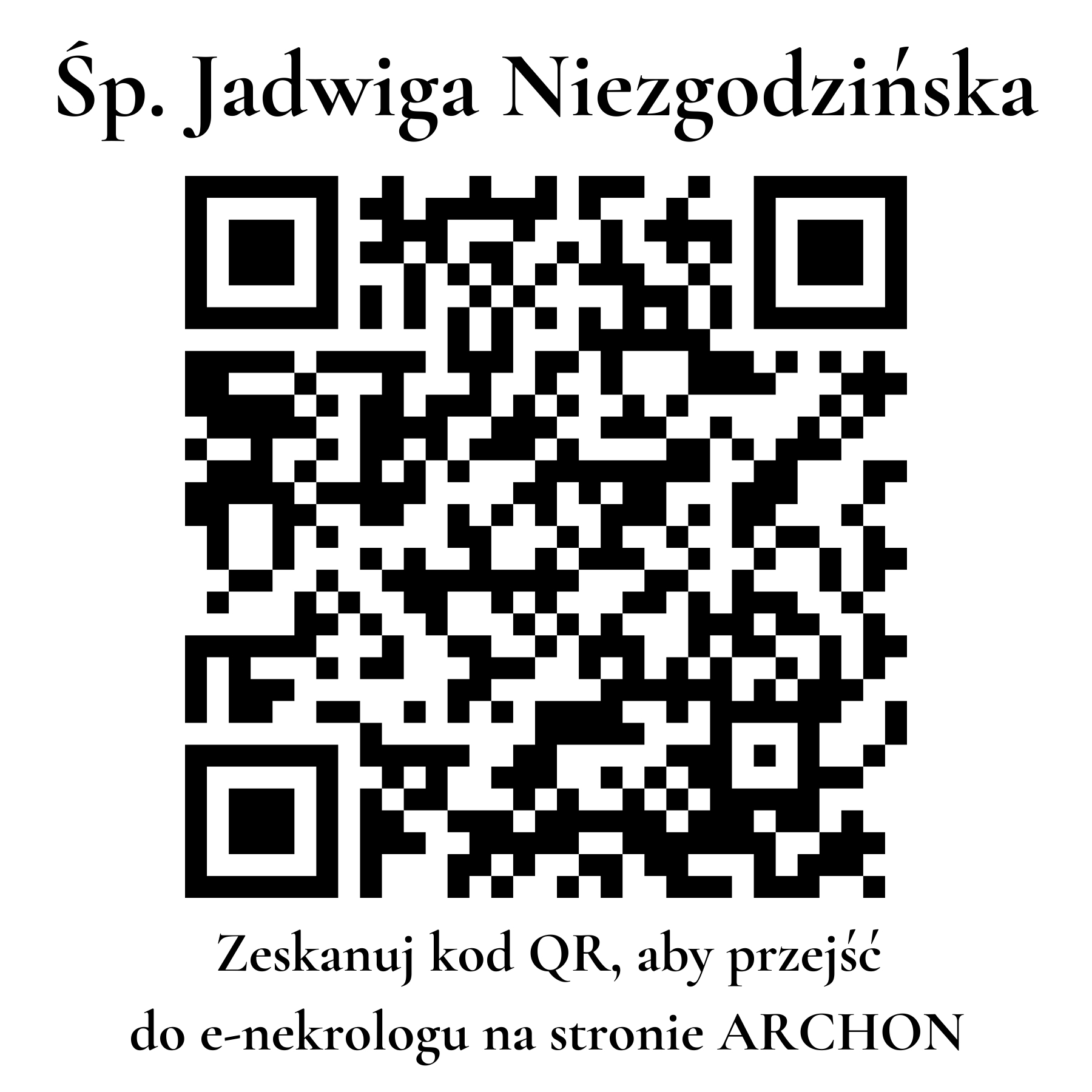 Kod QR do nekrologu Jadwiga Niezgodzińska Kod QR do nekrologu Jadwiga Niezgodzińska
