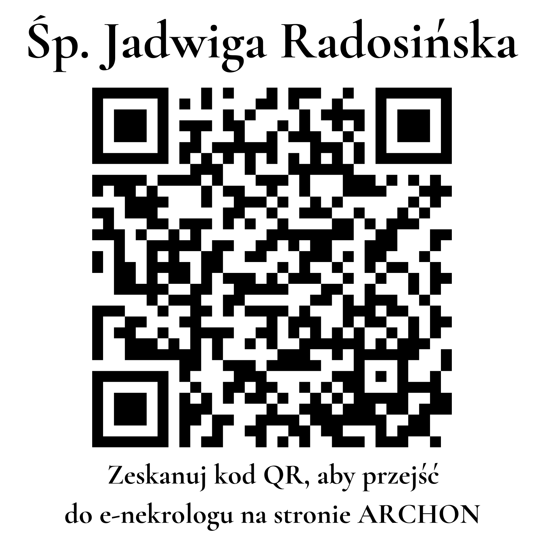 Kod QR do nekrologu Jadwiga Radosińska Kod QR do nekrologu Jadwiga Radosińska