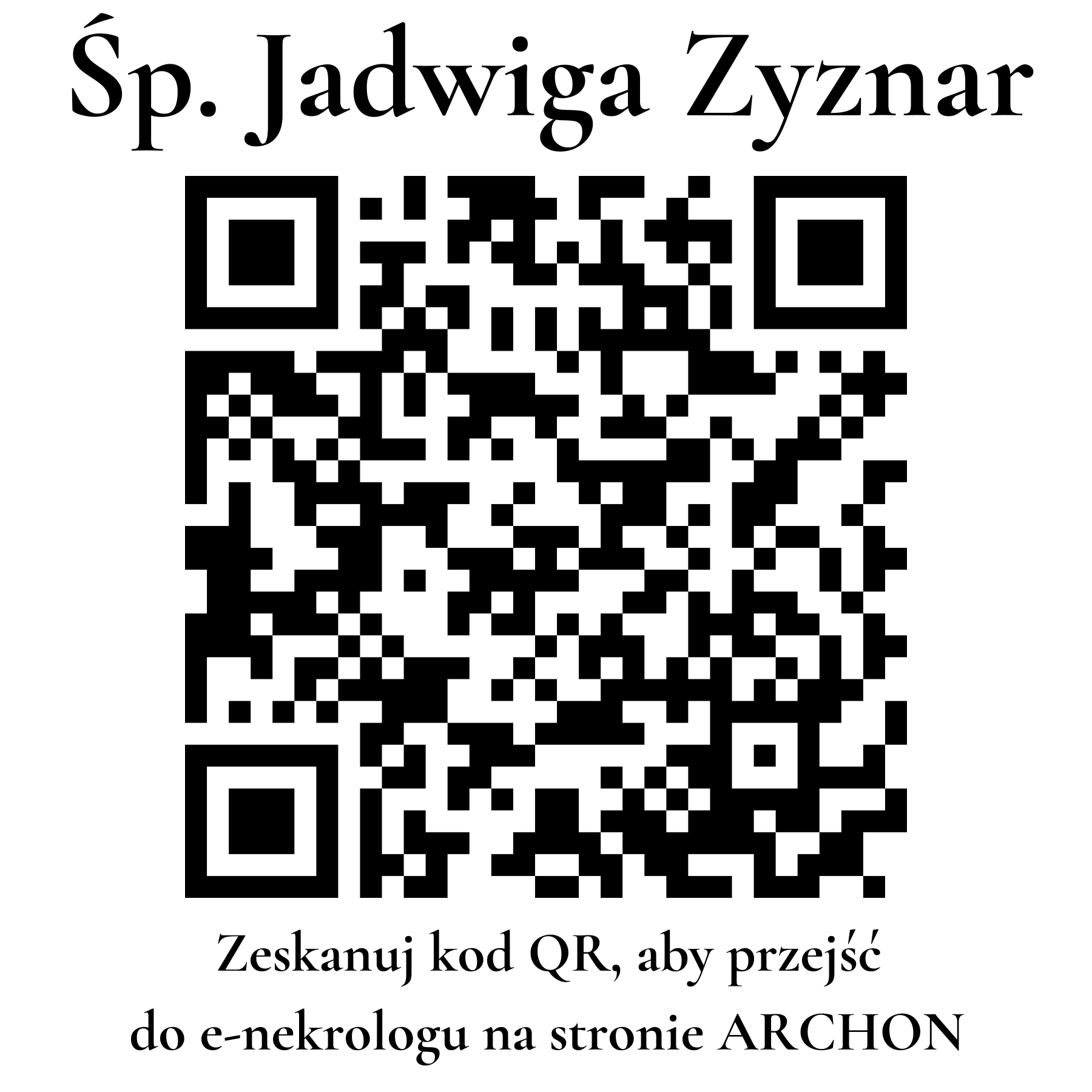 Kod QR do nekrologu Jadwiga Zyznar Kod QR do nekrologu Jadwiga Zyznar