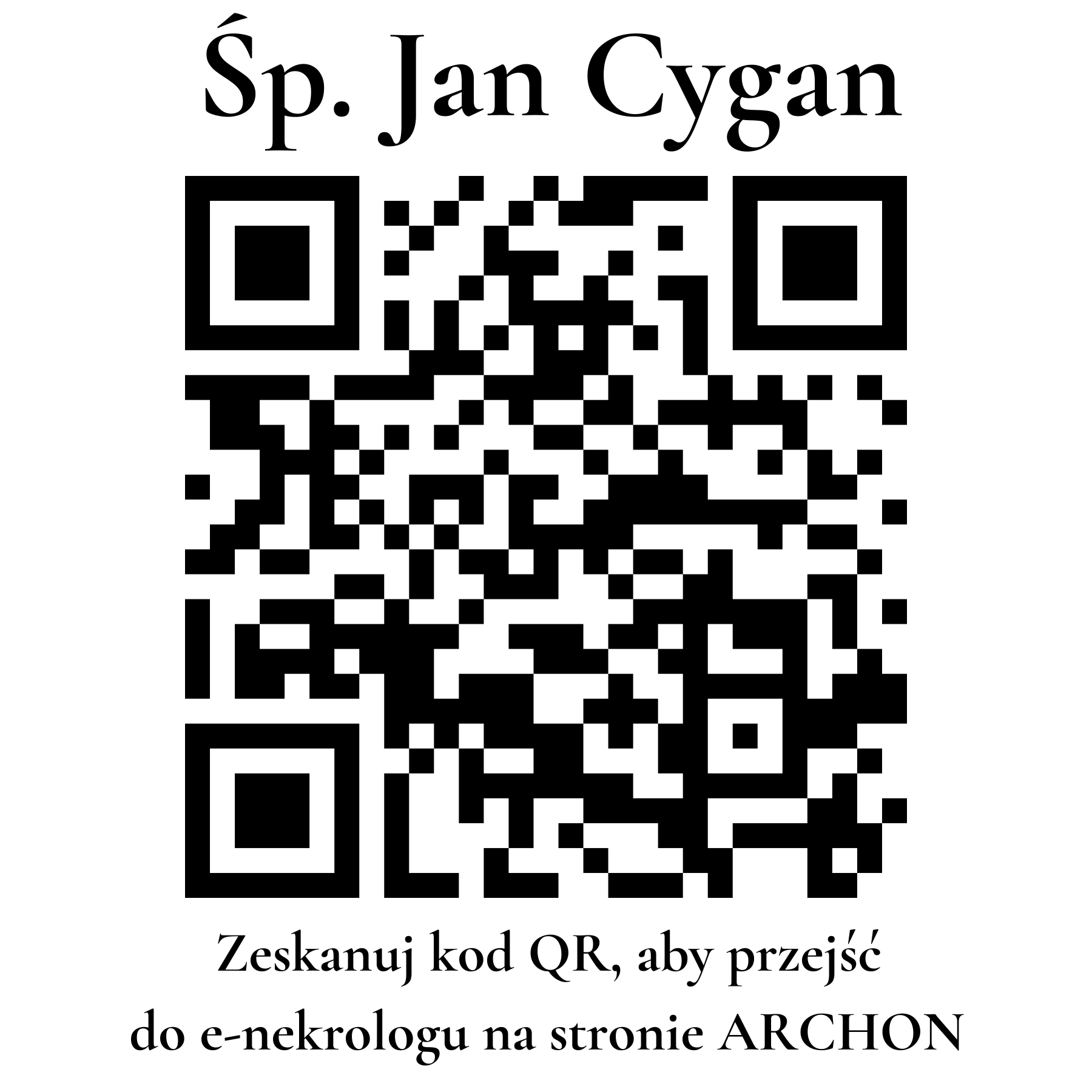Kod QR do nekrologu Jan Cygan