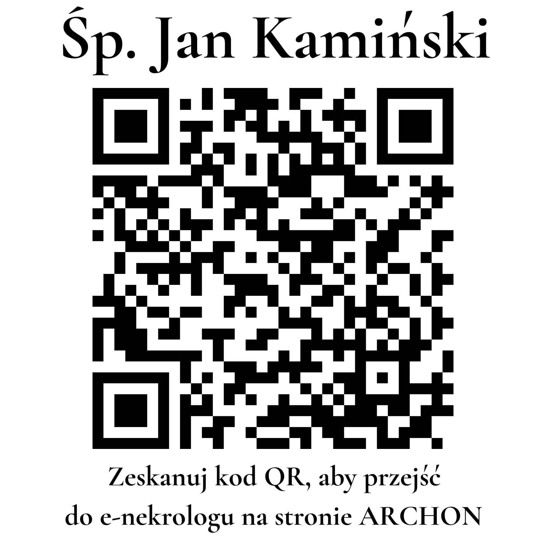 Kod QR do nekrologu Jan Kamiński Kod QR do nekrologu Jan Kamiński