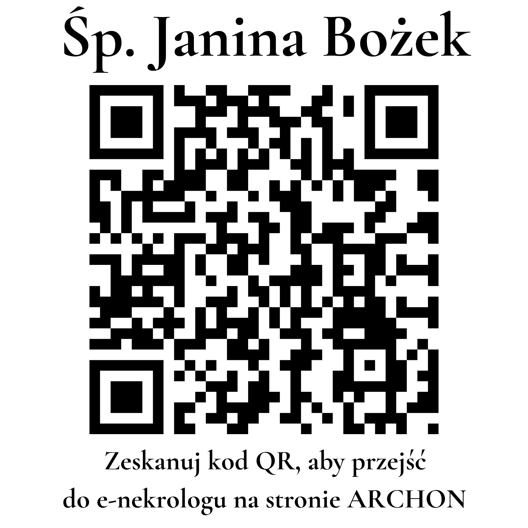 Kod QR do nekrologu Janina Bożek Kod QR do nekrologu Janina Bożek