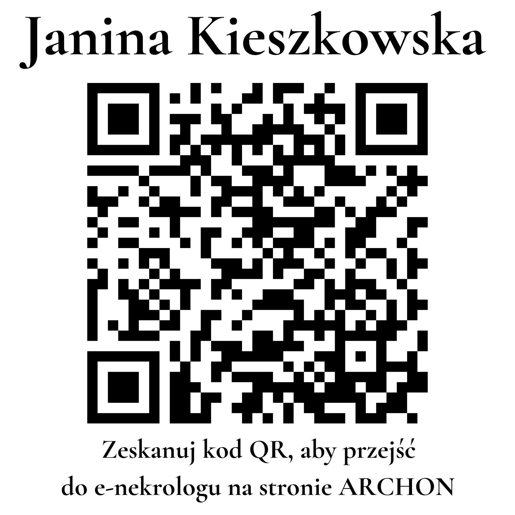 Kod QR do nekrologu Janina Kieszkowska