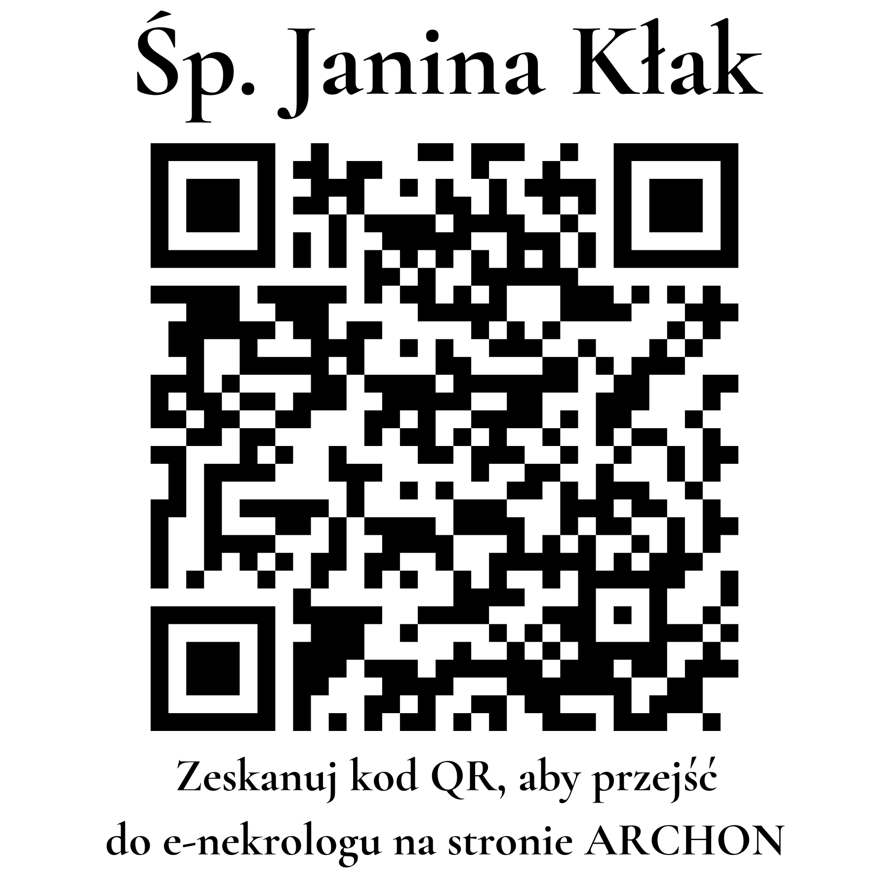 Kod QR do nekrologu Janina Kłak Kod QR do nekrologu Janina Kłak