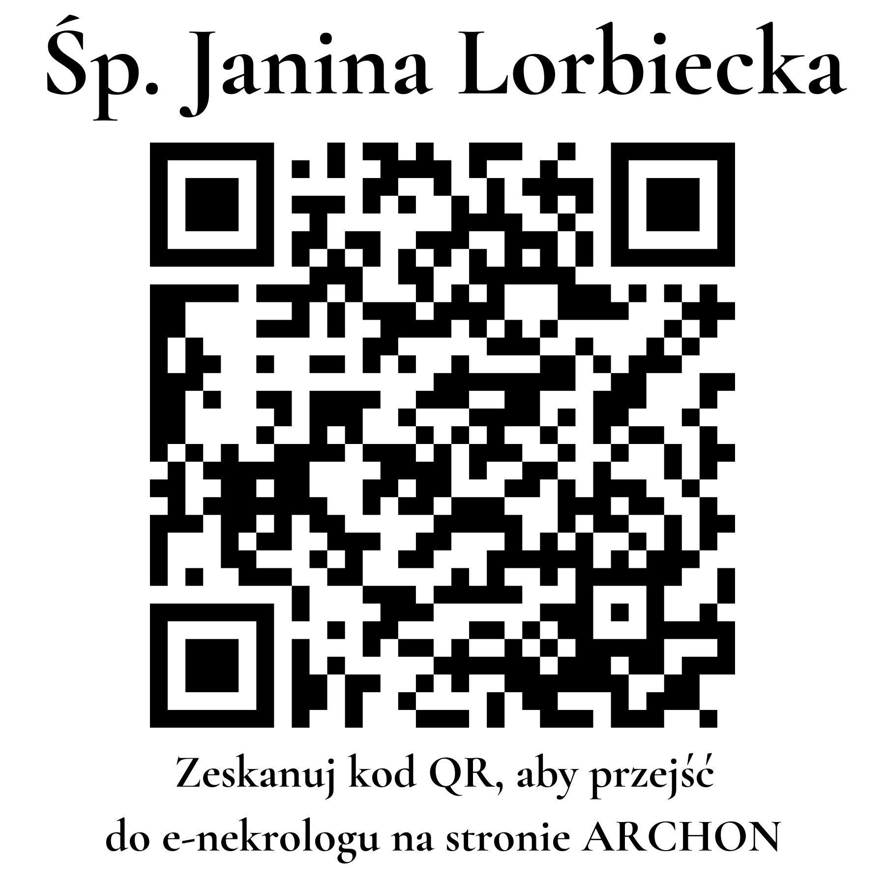 Kod QR do nekrologu Janina Lorbiecka Kod QR do nekrologu Janina Lorbiecka