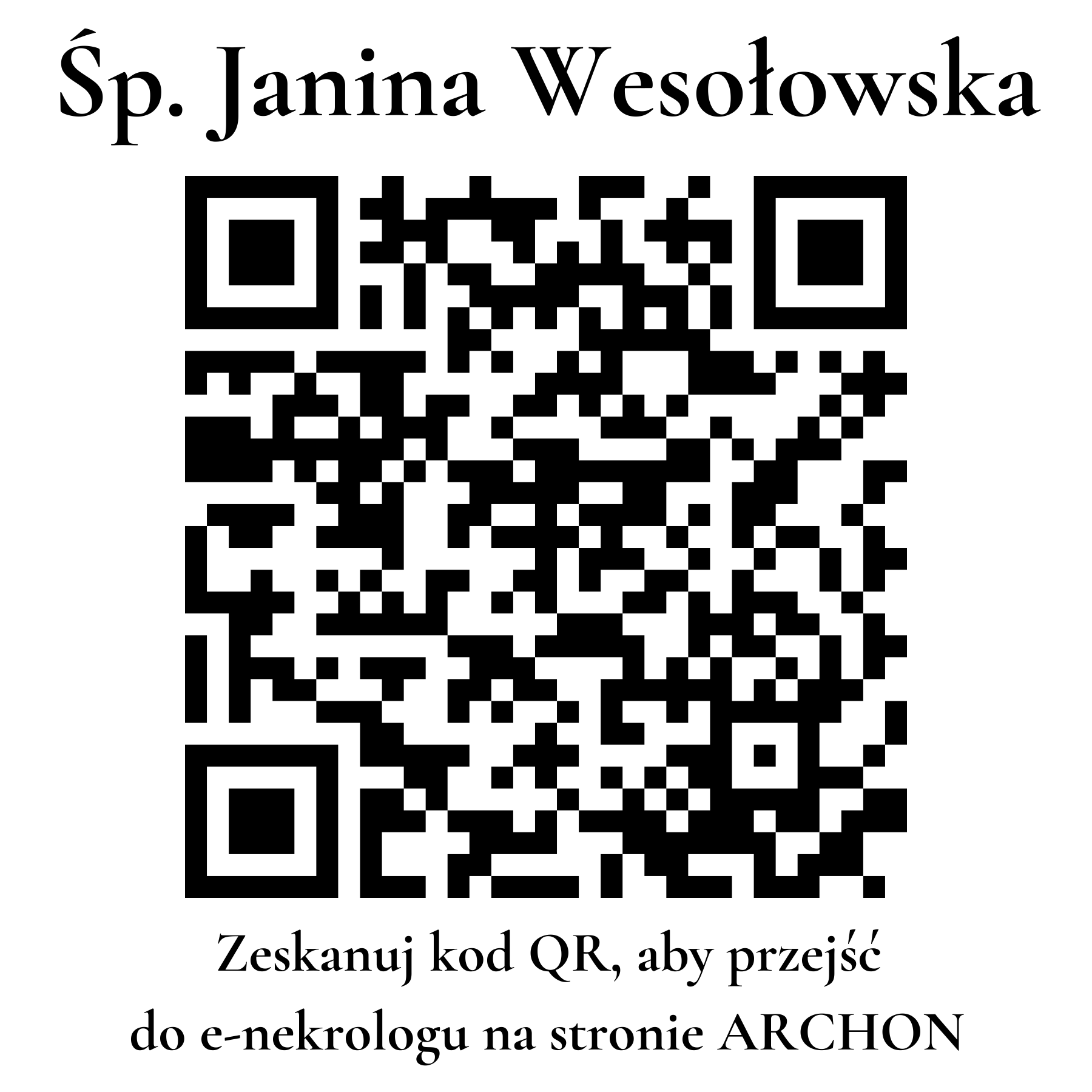 Kod QR do nekrologu Janina Wesołowska Kod QR do nekrologu Janina Wesołowska