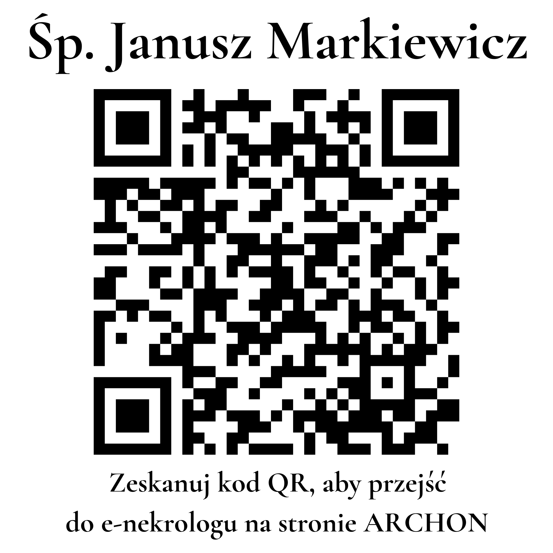 Kod QR do nekrologu Janusz Markiewicz Kod QR do nekrologu Janusz Markiewicz