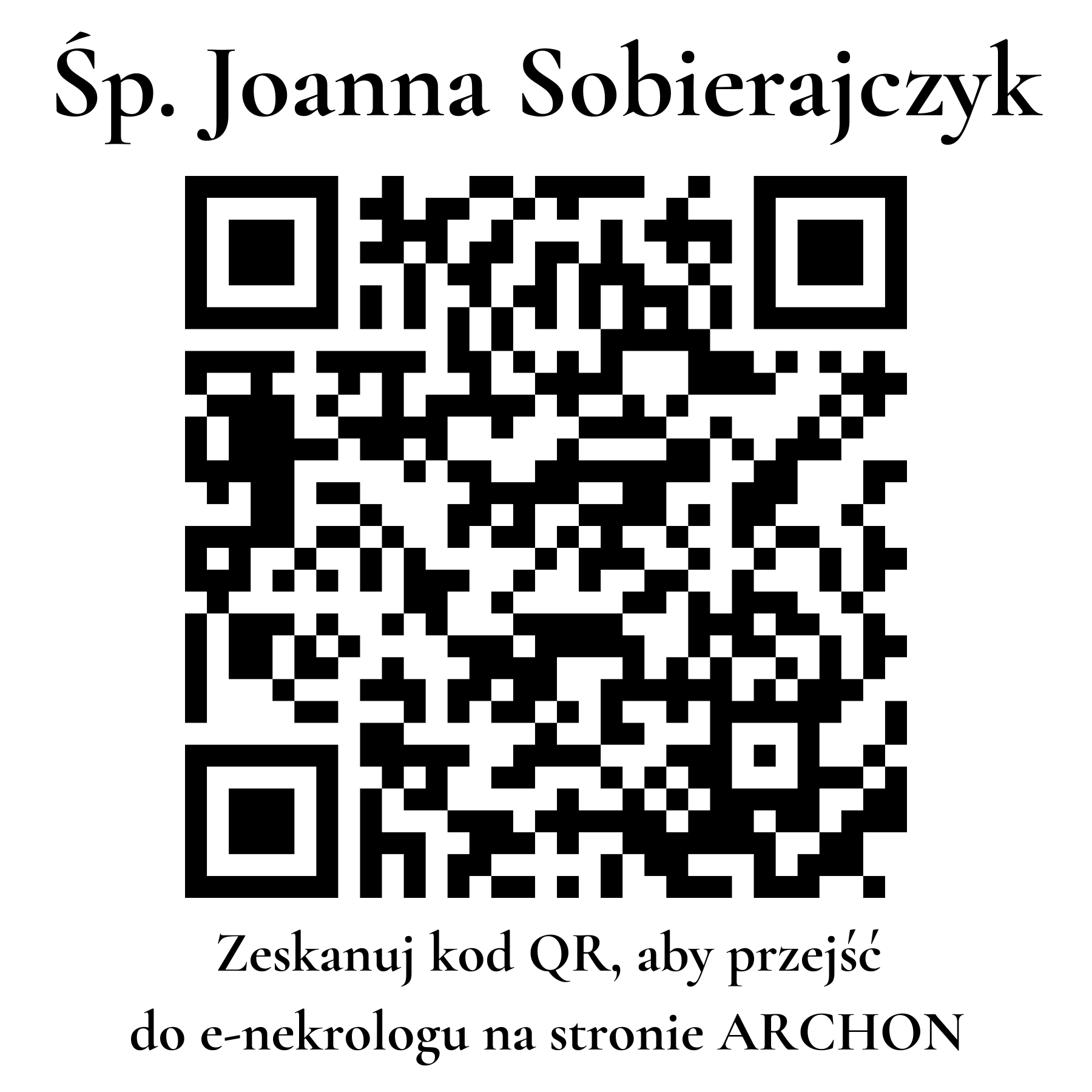 Kod QR do nekrologu Joanna Sobierajczyk Kod QR do nekrologu Joanna Sobierajczyk