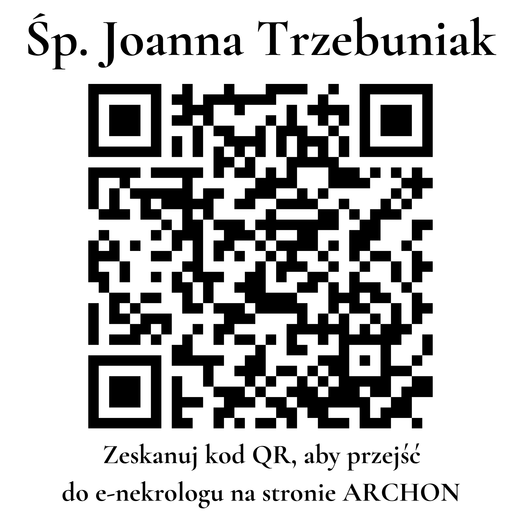 Kod QR do nekrologu Joanna Trzebuniak