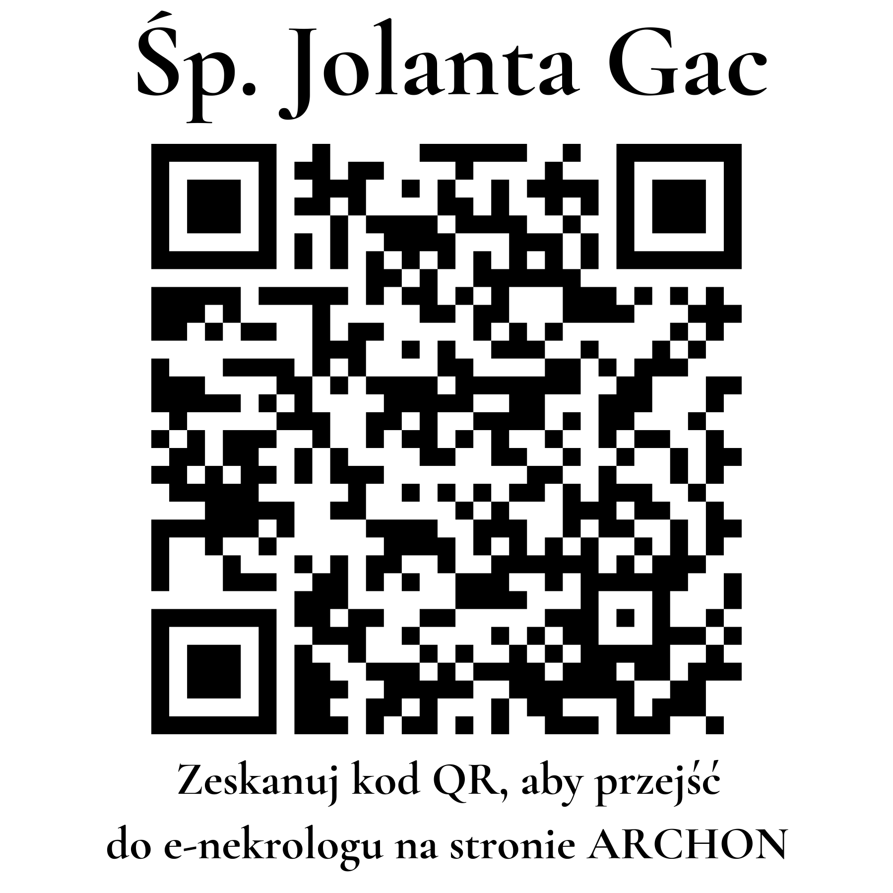 Kod QR do nekrologu Jolanta Gac Kod QR do nekrologu Jolanta Gac