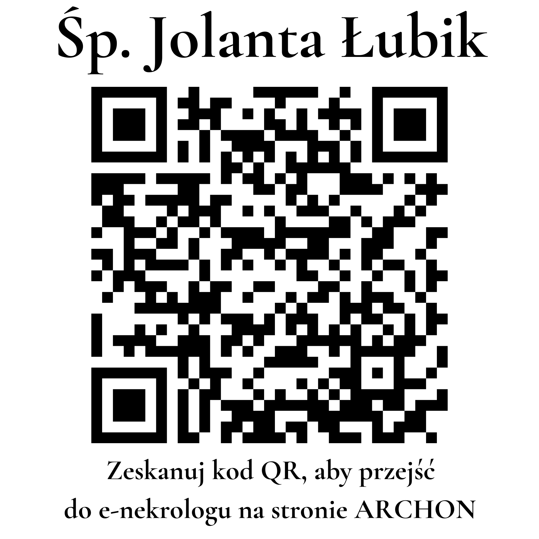 Kod QR do nekrologu Jolanta Łubik Kod QR do nekrologu Jolanta Łubik