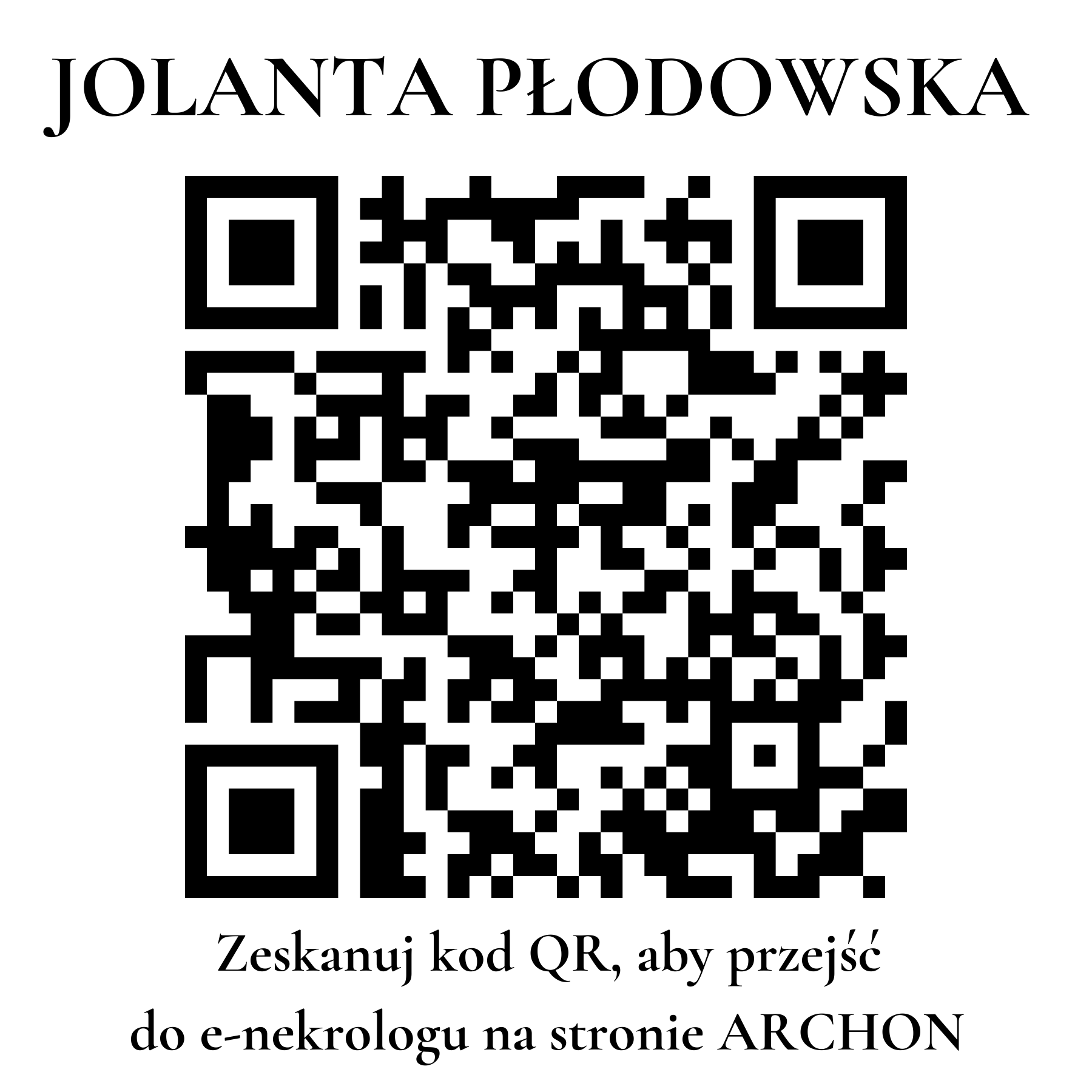 Kod QR do nekrologu JOLANTA PŁODOWSKA Kod QR do nekrologu JOLANTA PŁODOWSKA