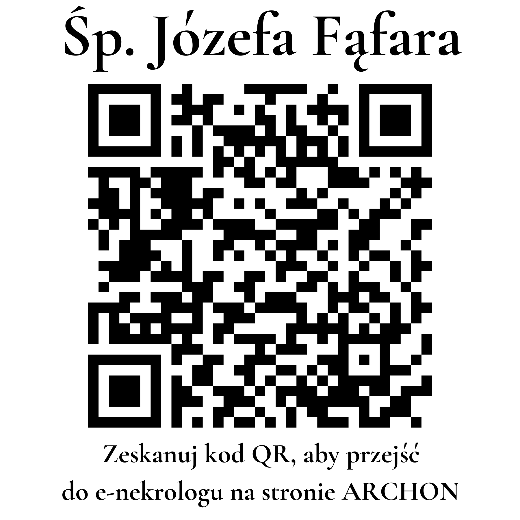 Kod QR do nekrologu Józefa Fąfara Kod QR do nekrologu Józefa Fąfara