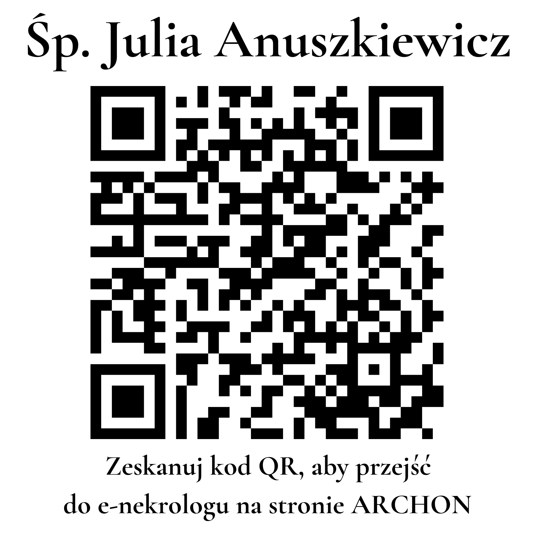 Kod QR do nekrologu Julia Anuszkiewicz