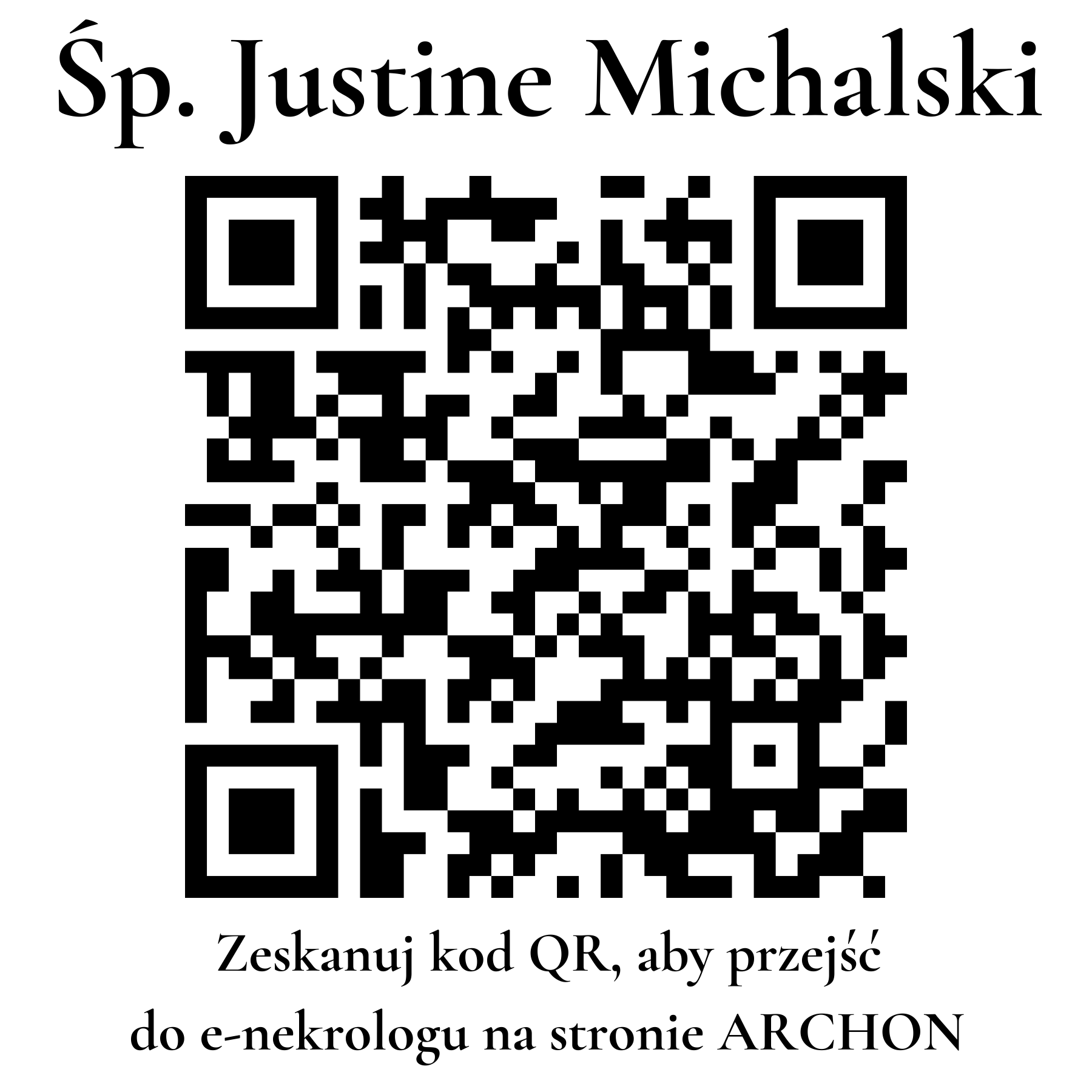 Kod QR do nekrologu Justine Michalski