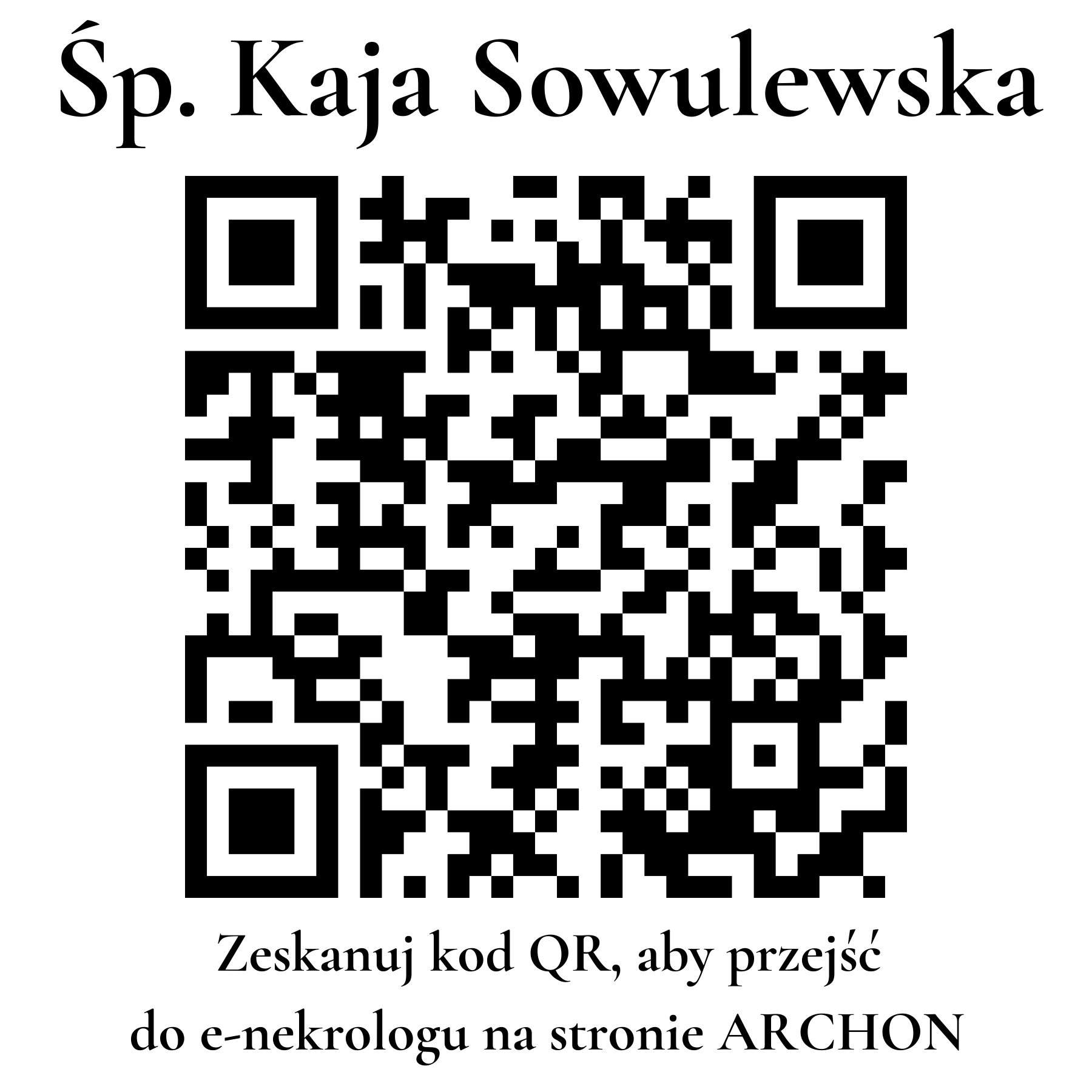 Kod QR do nekrologu Kaja Sowulewska