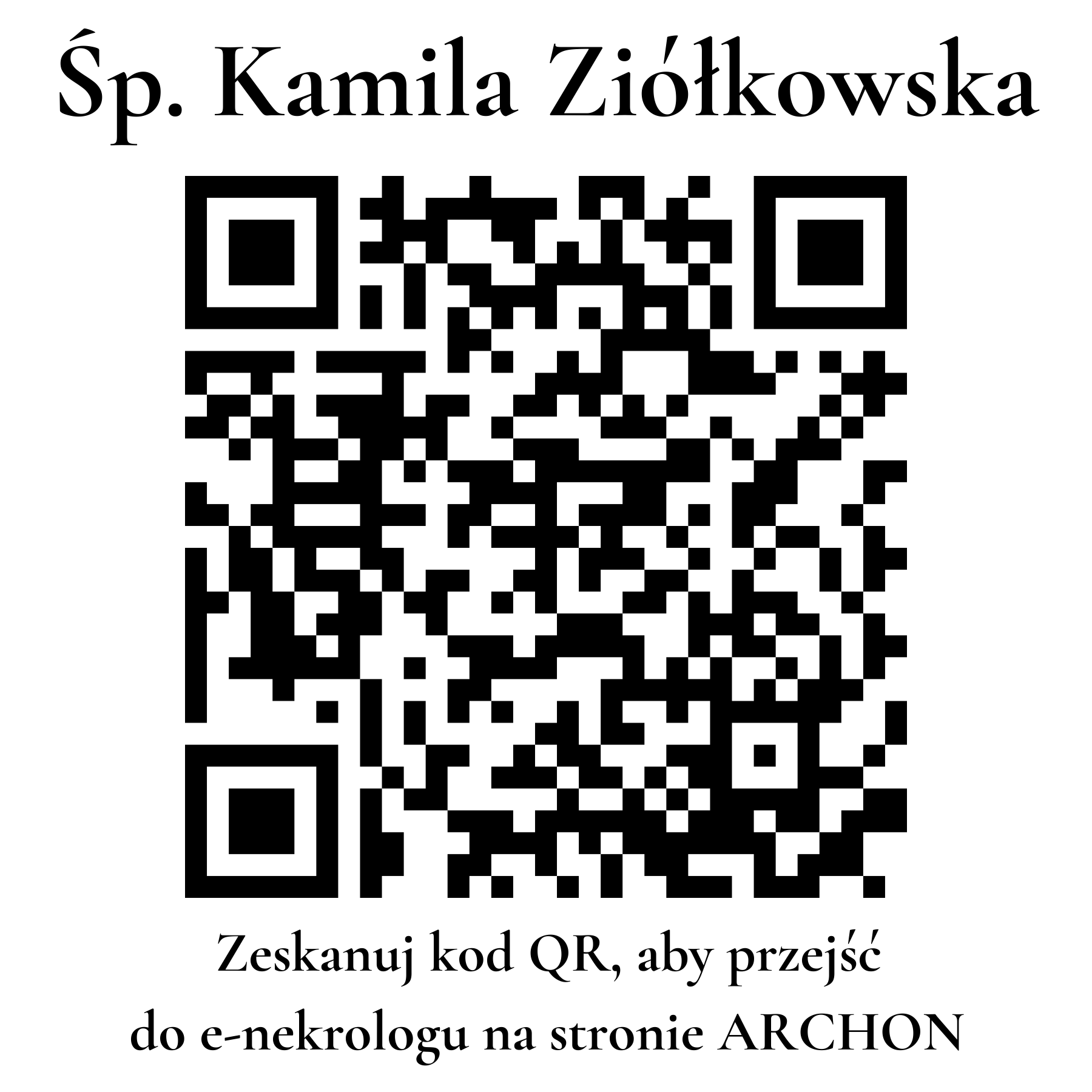 Kod QR do nekrologu Kamila Ziółkowska