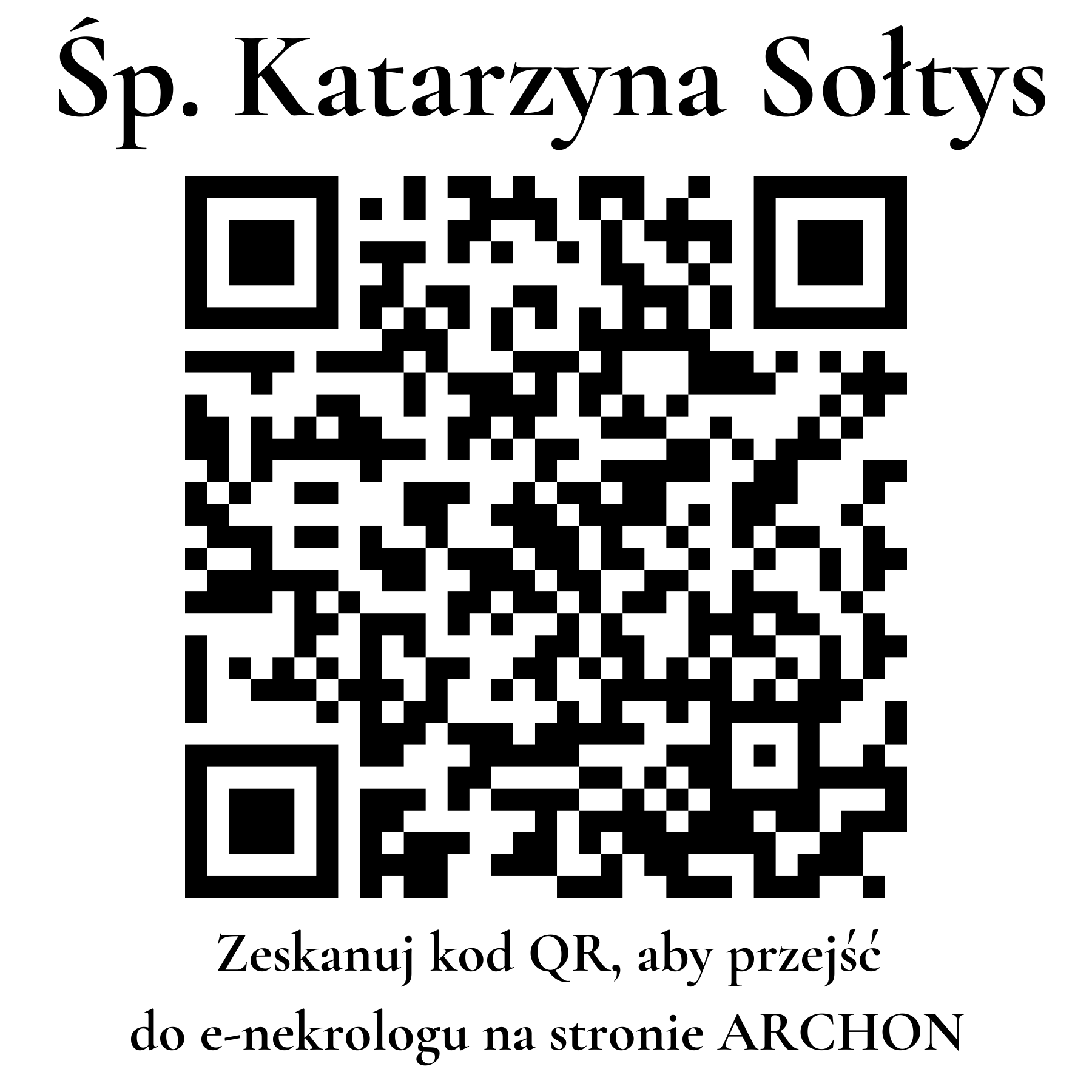 Kod QR do nekrologu Katarzyna Sołtys Kod QR do nekrologu Katarzyna Sołtys