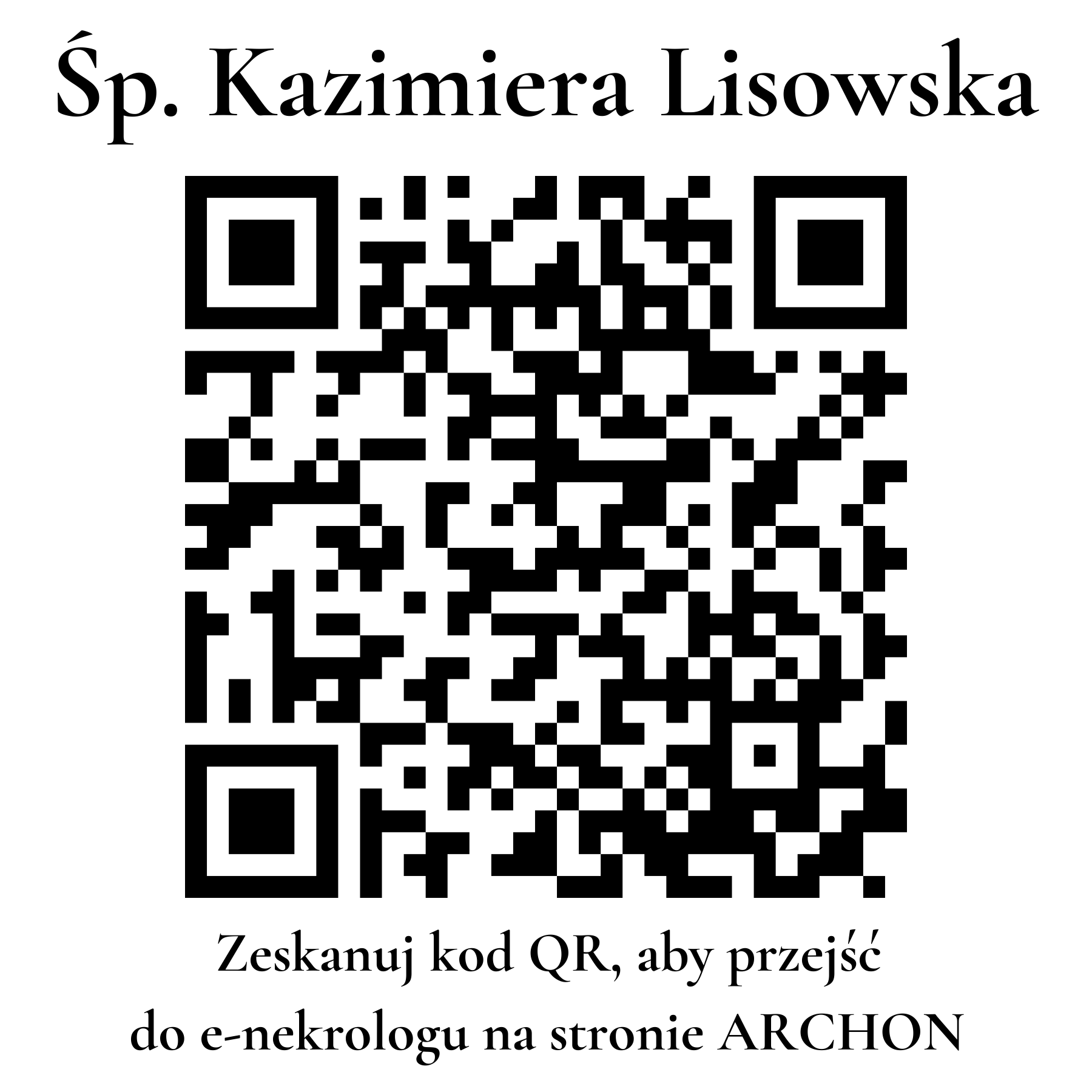 Kod QR do nekrologu Kazimiera Lisowska Kod QR do nekrologu Kazimiera Lisowska