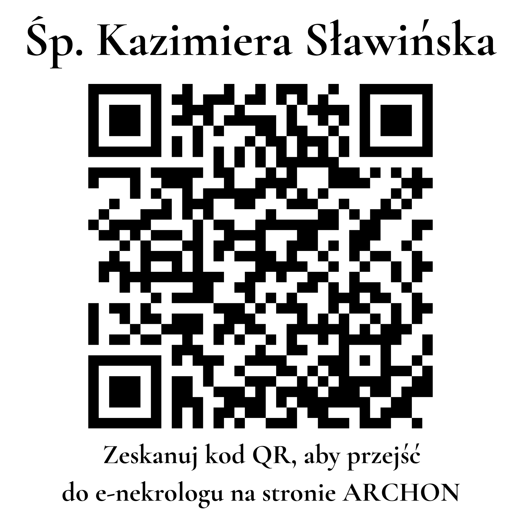 Kod QR do nekrologu Kazimiera Sławińska Kod QR do nekrologu Kazimiera Sławińska