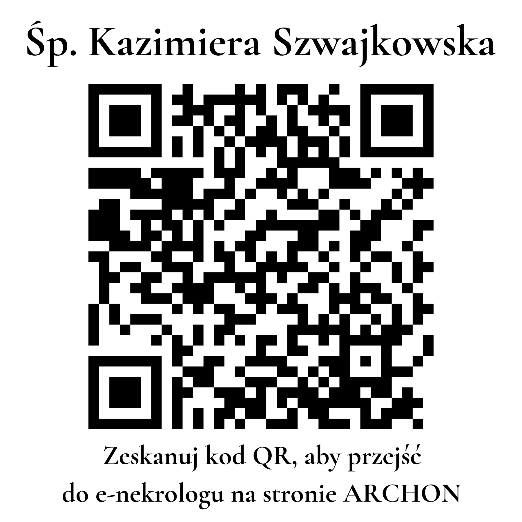 Kod QR do nekrologu Kazimiera Szwajkowska Kod QR do nekrologu Kazimiera Szwajkowska