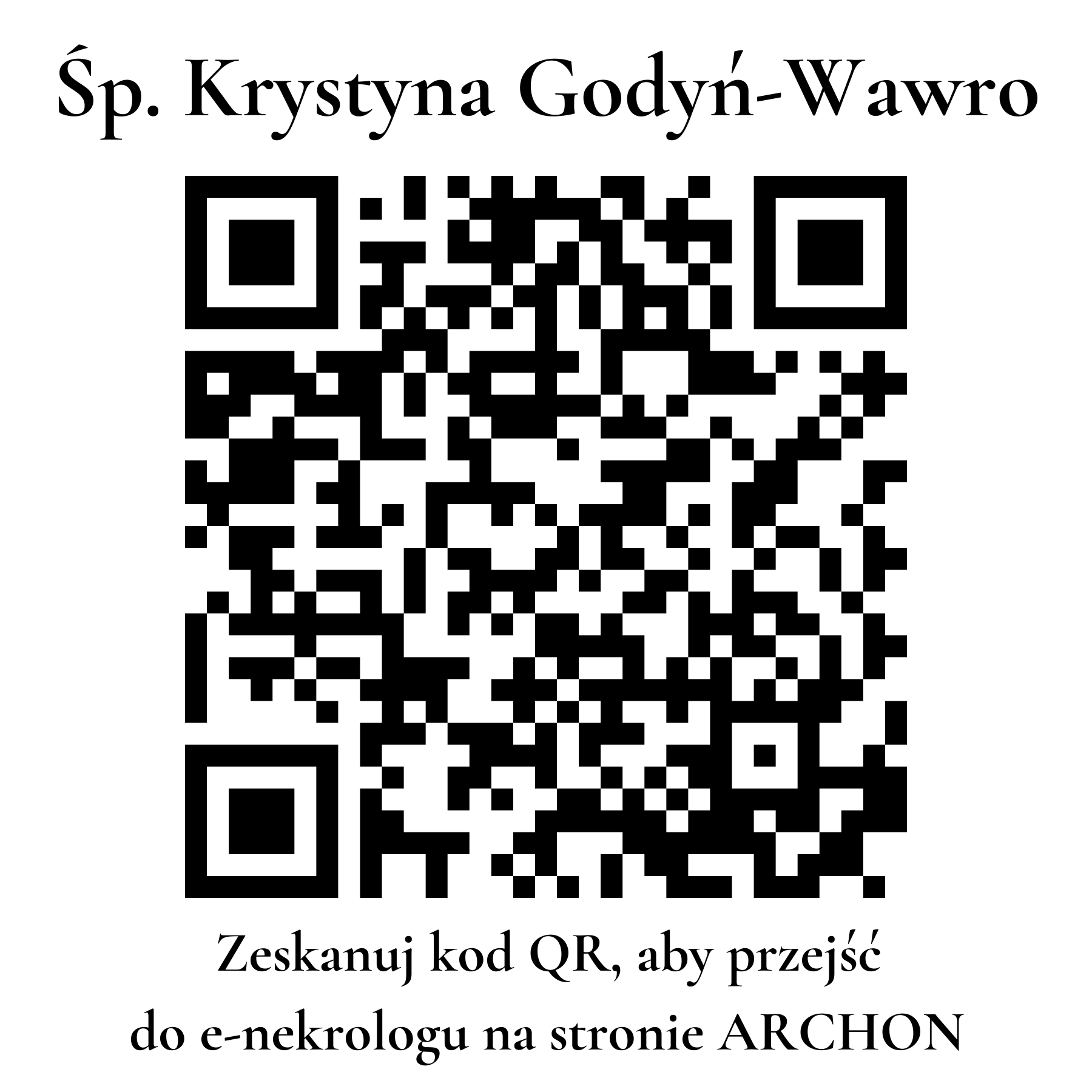 Kod QR do nekrologu Krystyna Godyń-Wawro Kod QR do nekrologu Krystyna Godyń-Wawro
