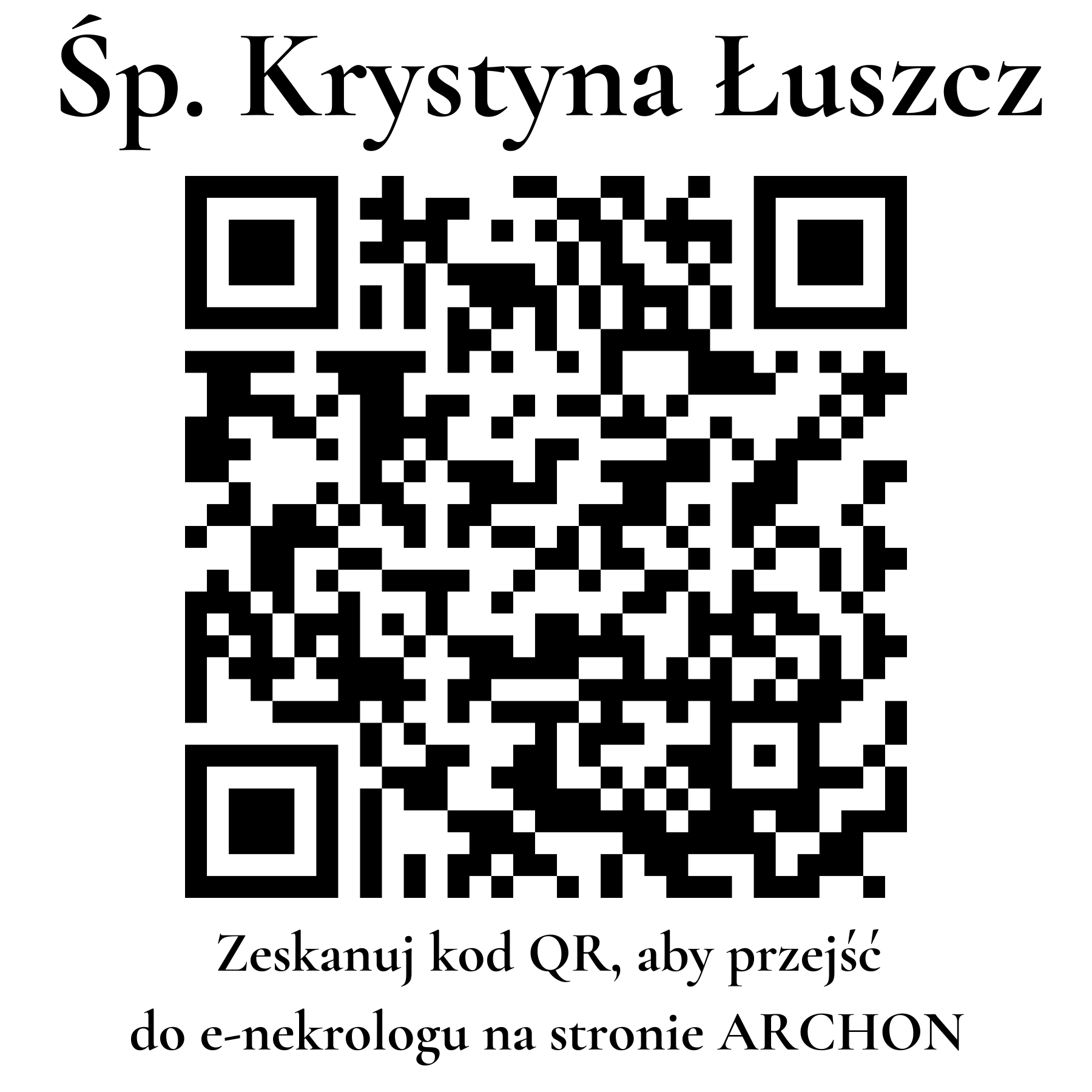 Kod QR do nekrologu Krystyna Łuszcz Kod QR do nekrologu Krystyna Łuszcz