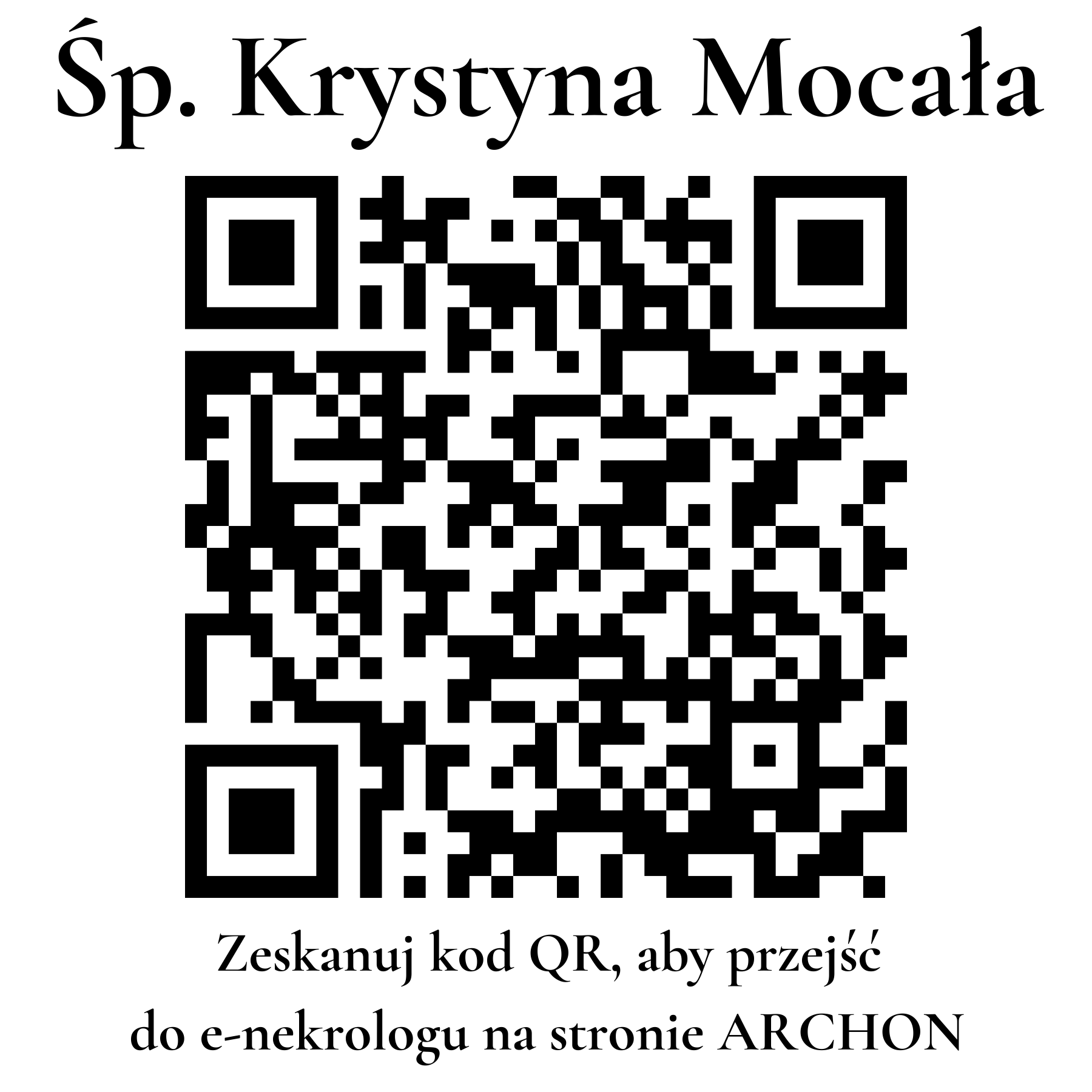 Kod QR do nekrologu Krystyna Mocała Kod QR do nekrologu Krystyna Mocała