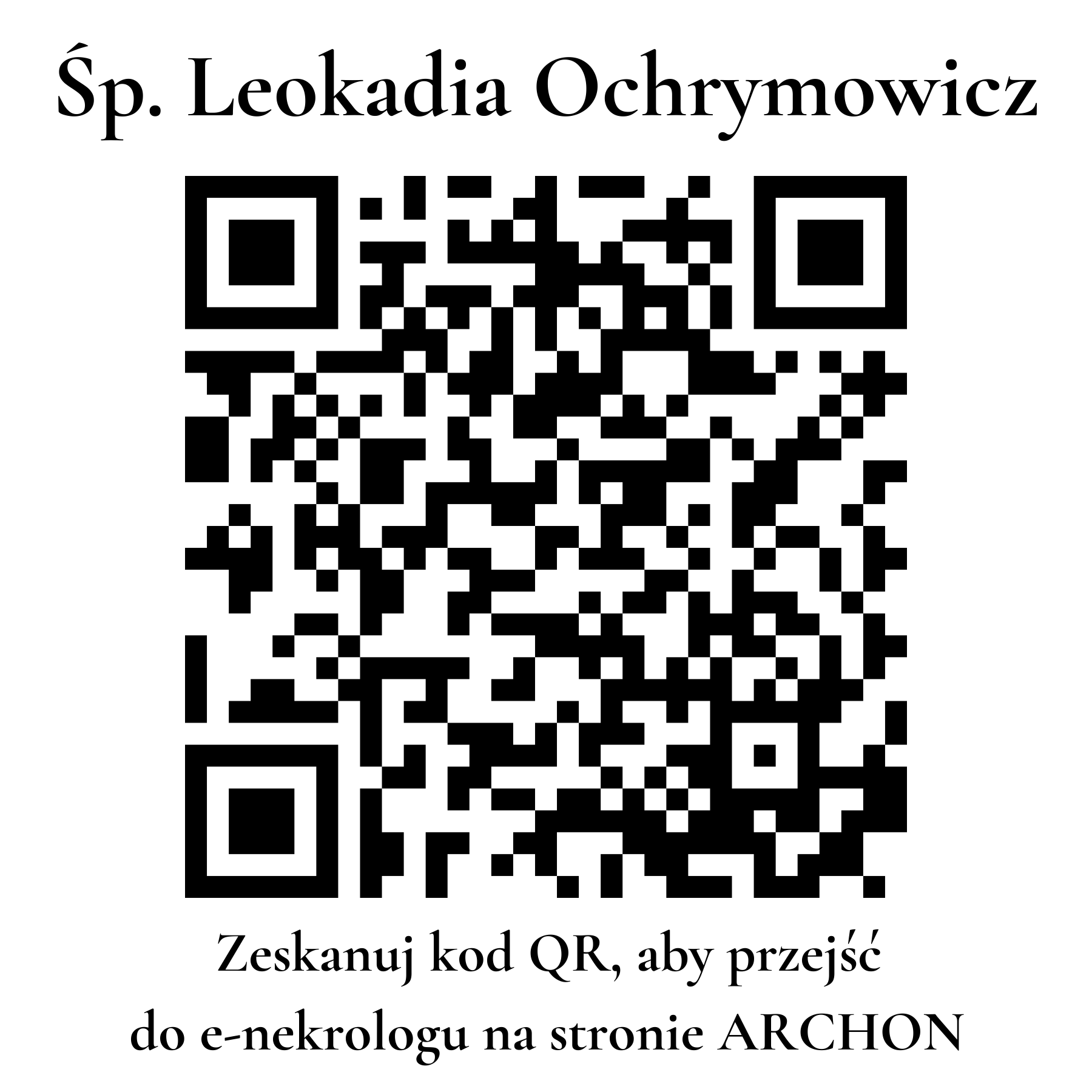 Kod QR do nekrologu Leokadia Ochrymowicz Kod QR do nekrologu Leokadia Ochrymowicz