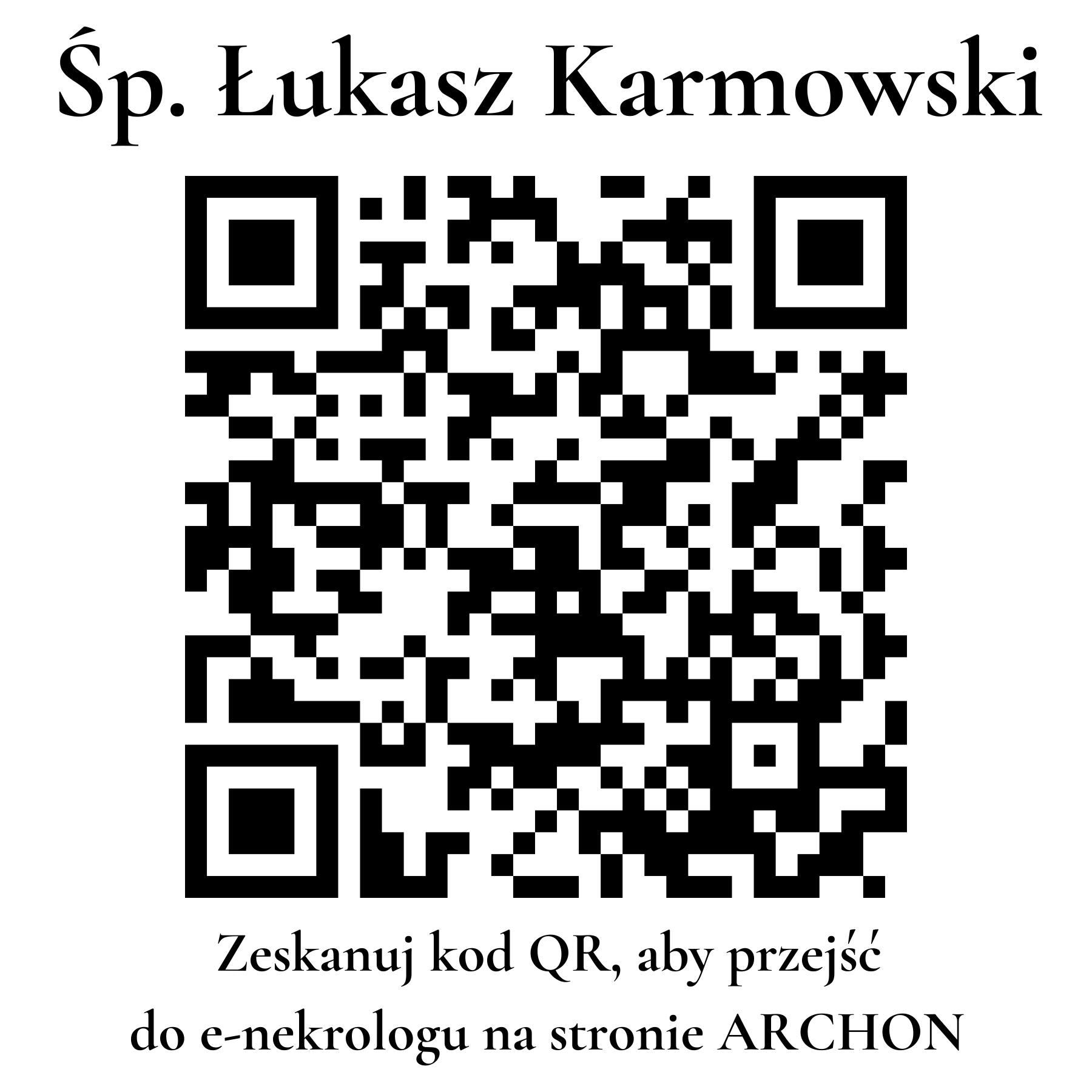 Kod QR do nekrologu Łukasz Karmowski Kod QR do nekrologu Łukasz Karmowski