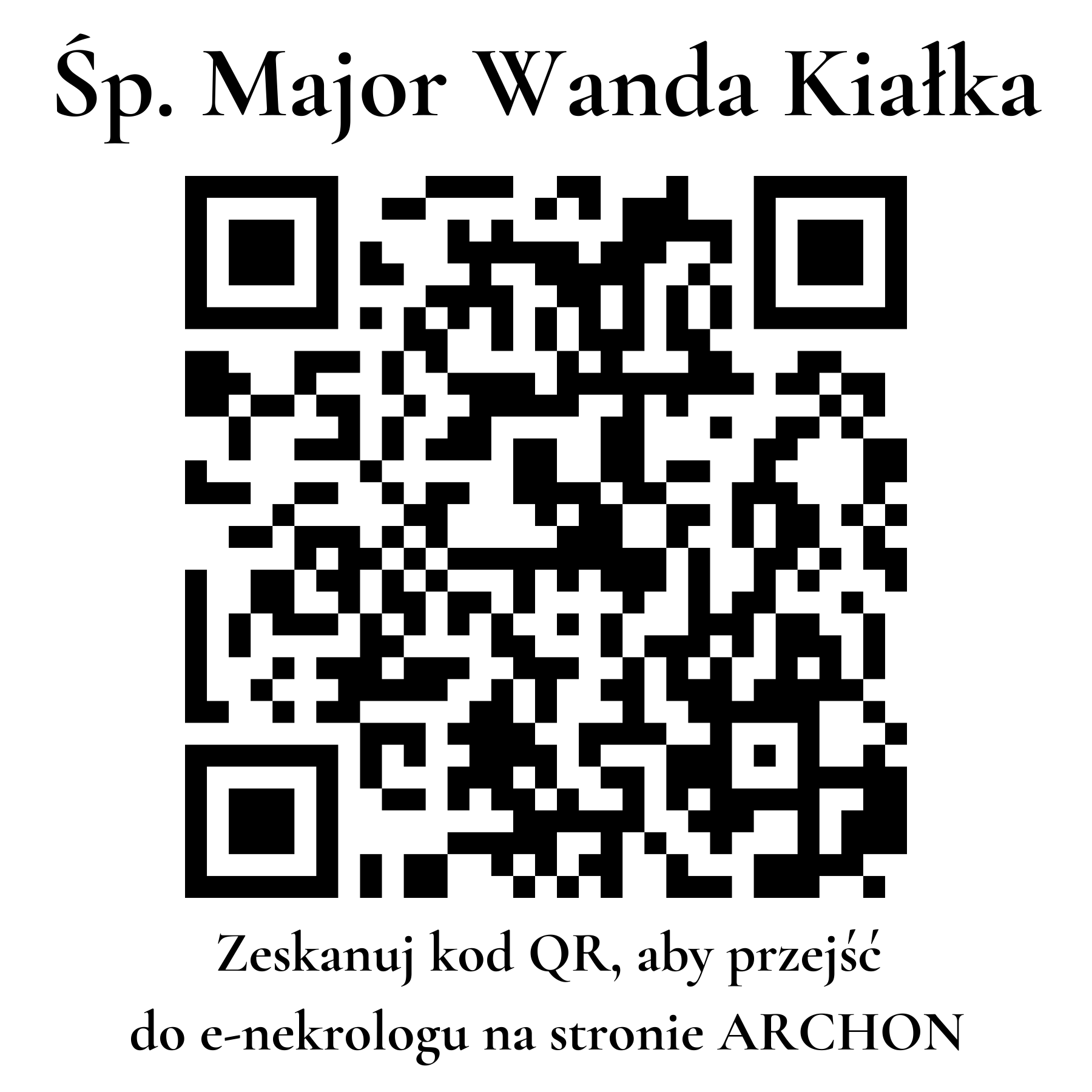 Kod QR do nekrologu Major Wanda Kiałka Kod QR do nekrologu Major Wanda Kiałka