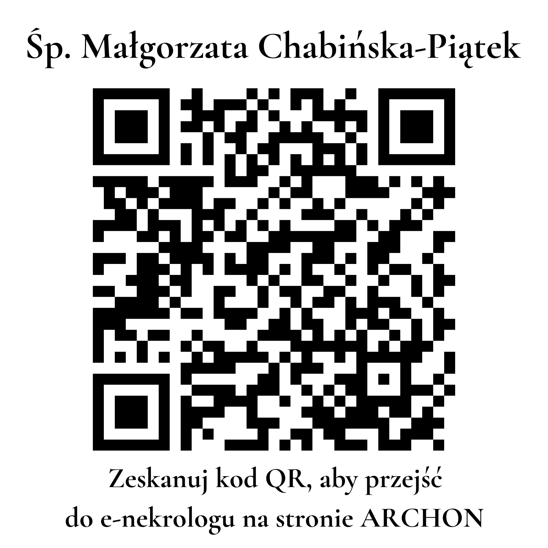 Kod QR do nekrologu Małgorzata Chabińska-Piątek Kod QR do nekrologu Małgorzata Chabińska-Piątek