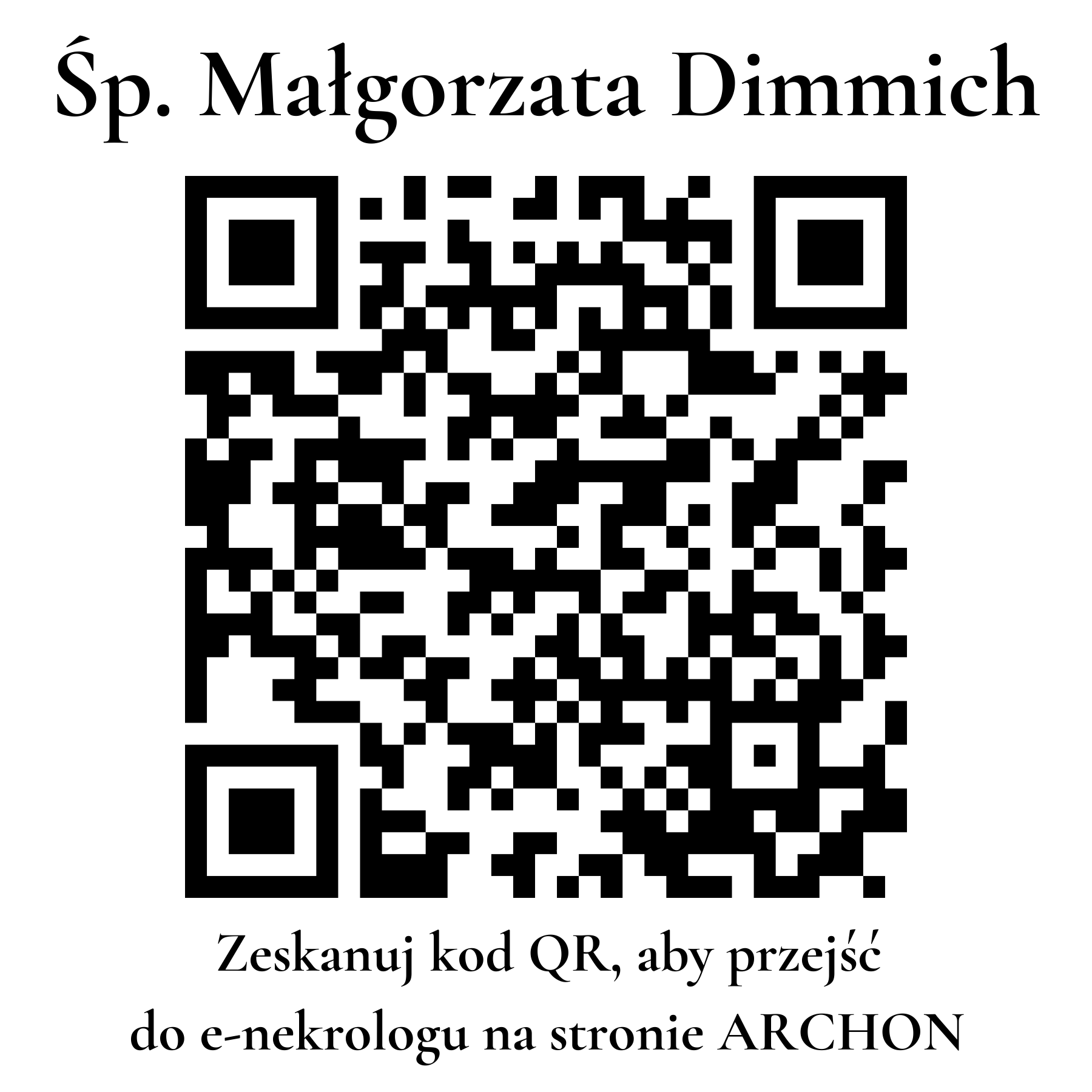 Kod QR do nekrologu Małgorzata Dimmich Kod QR do nekrologu Małgorzata Dimmich