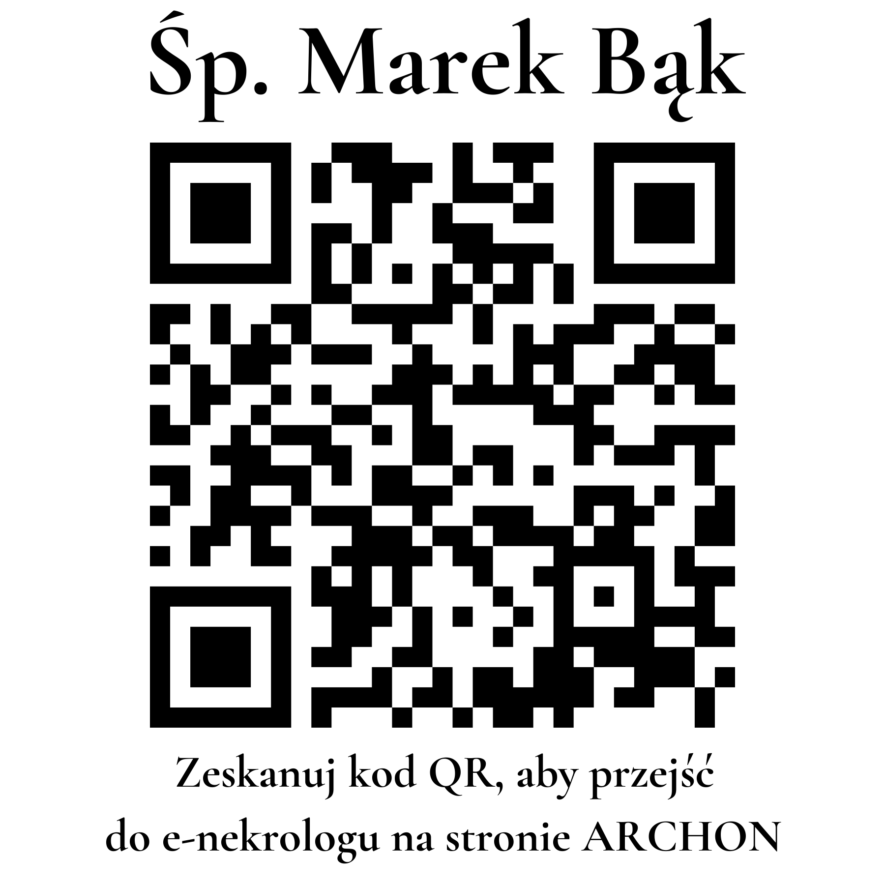 Kod QR do nekrologu Marek Bąk Kod QR do nekrologu Marek Bąk