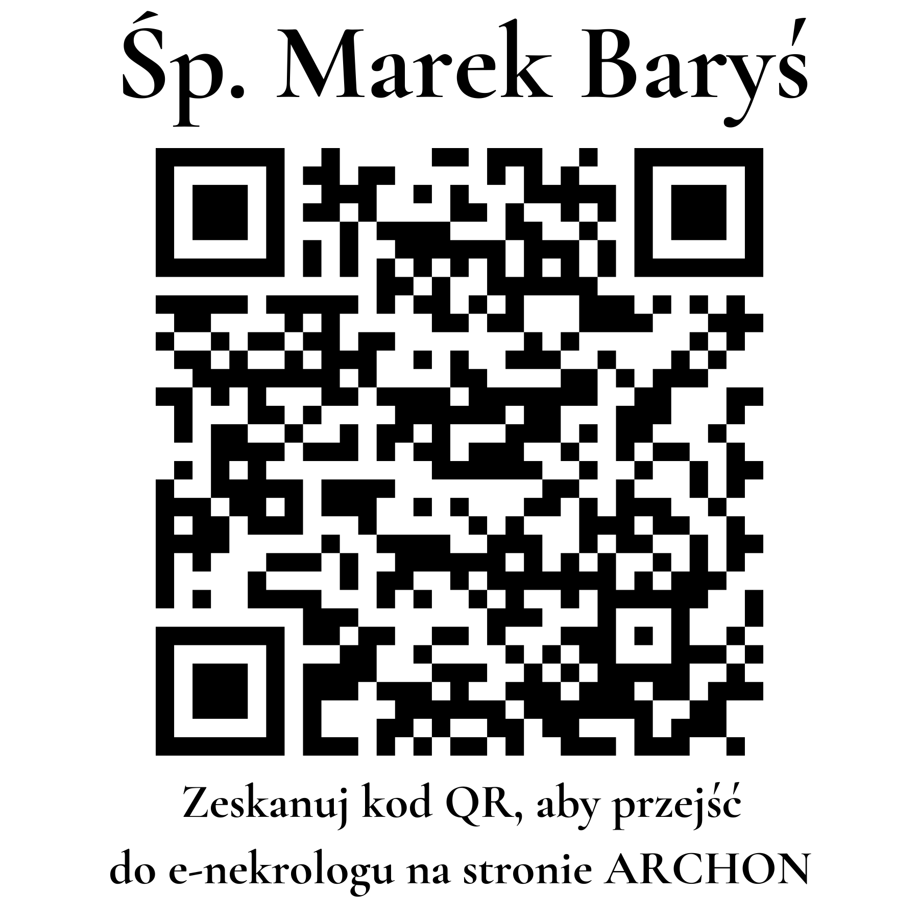 Kod QR do nekrologu Marek Baryś Kod QR do nekrologu Marek Baryś